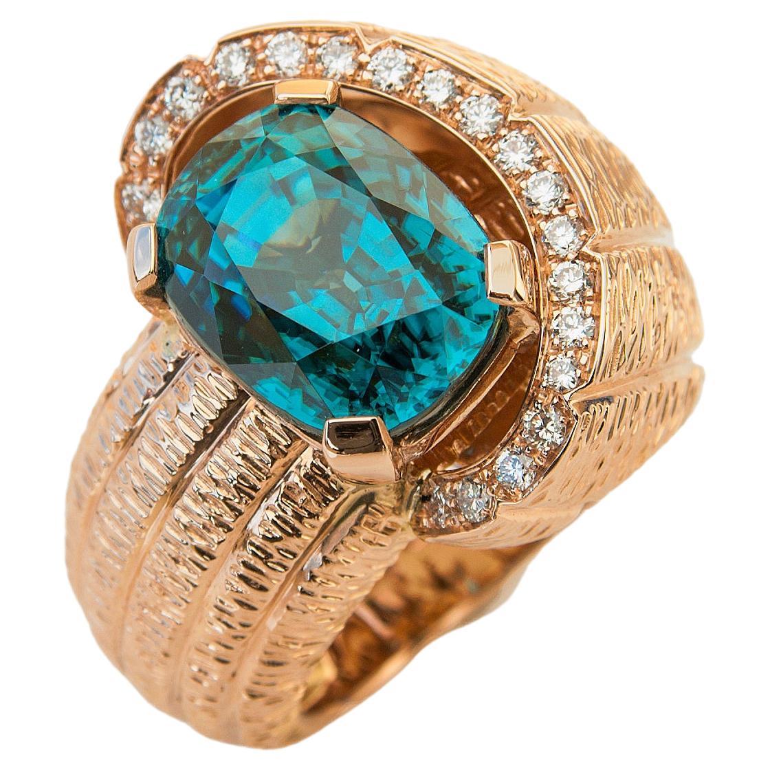 "Costis" Snail Shell Ring with Natural Blue Zircon of 15.24 Carats For Sale