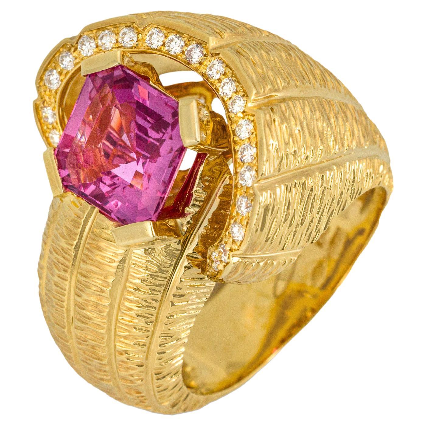 "Costis" Snail Shell Ring with Unheated Cushion Pink Sapphire of 4.15 Carats For Sale