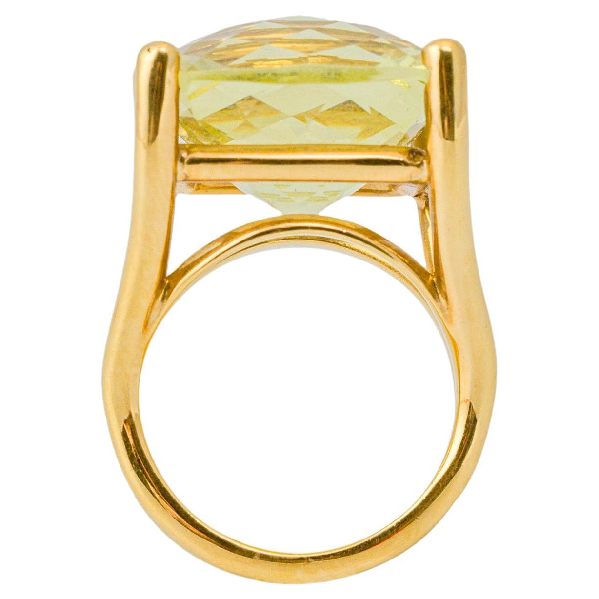 "Costis" Stone on Wire Ring with 21.68 carats Cushion-cut Lemon Quartz For Sale