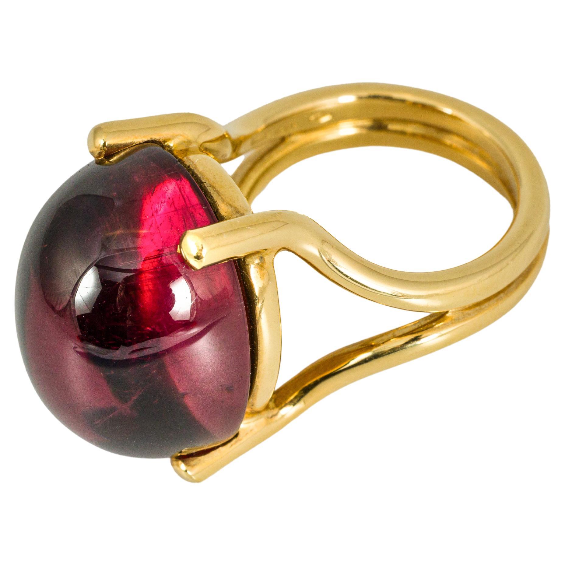 "Costis" Stone on Wire Ring with an Oval Cabochon 37.74 carats Pink Tourmaline For Sale