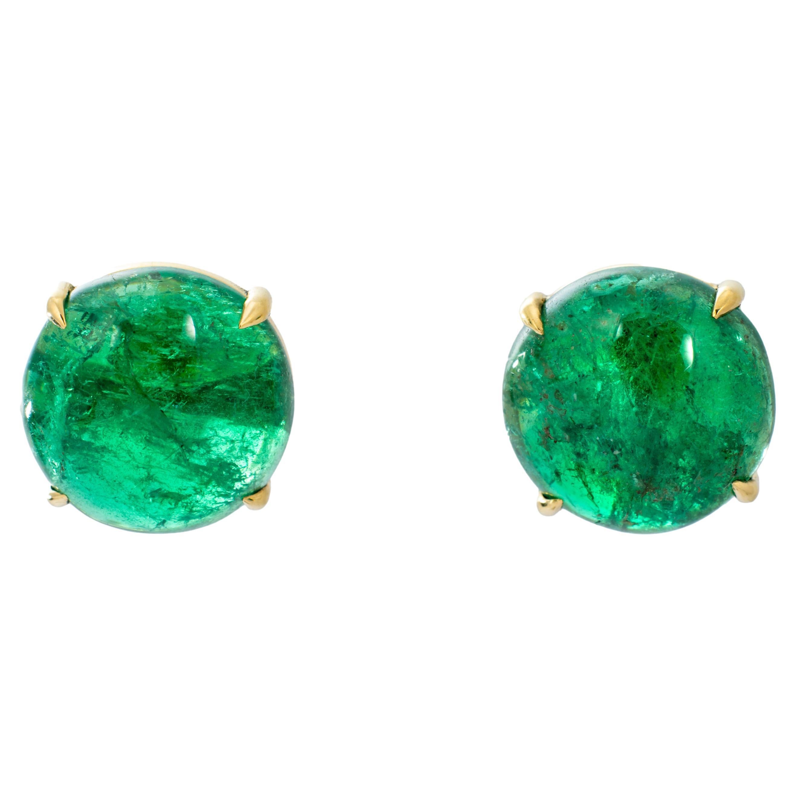 "Costis" Stud Earrings, with 15.83 carats round-cut Zambian Emeralds For Sale