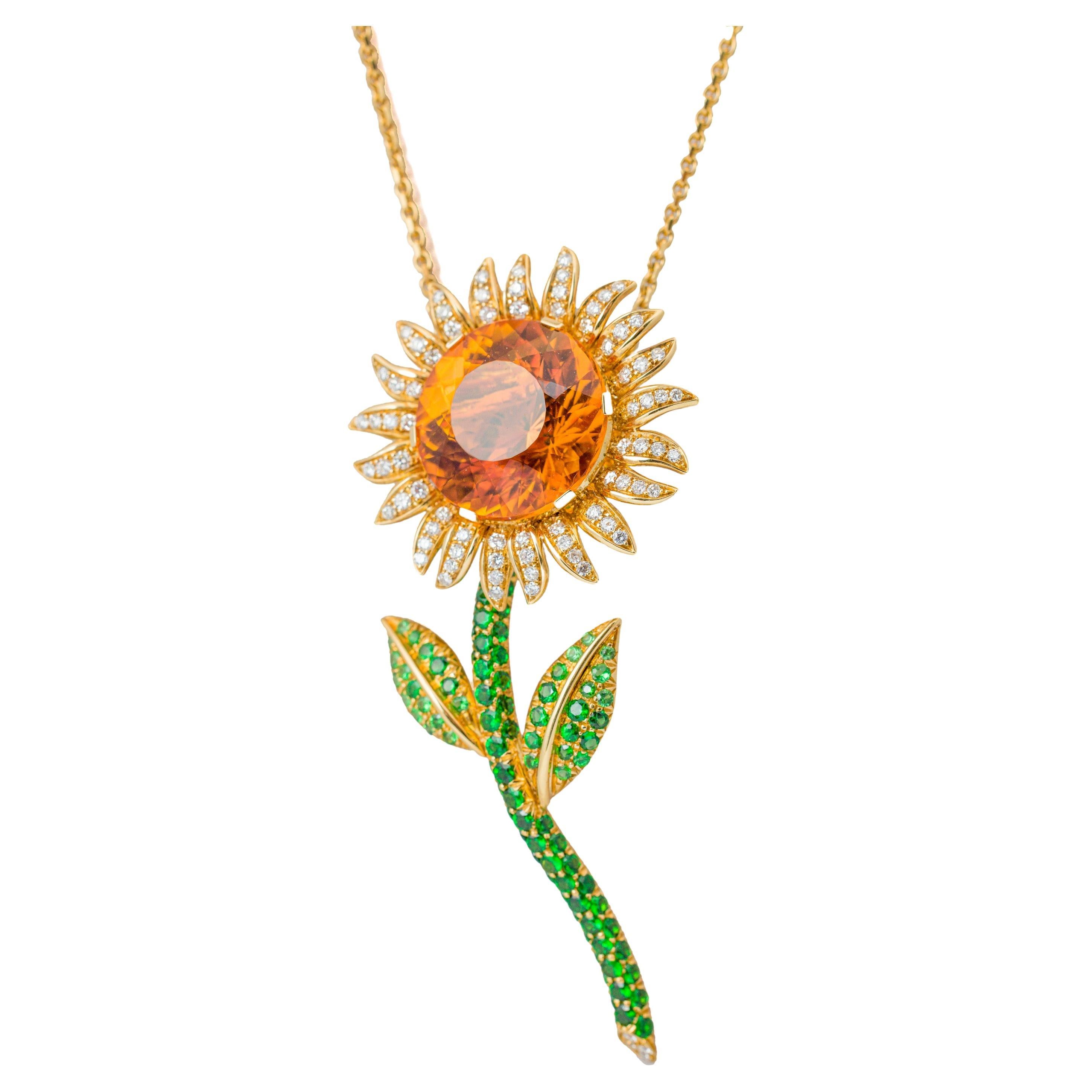 "Costis" Sunflower Necklace, 17.74 crts Citrine Madeira, Tsavorites and Diamonds