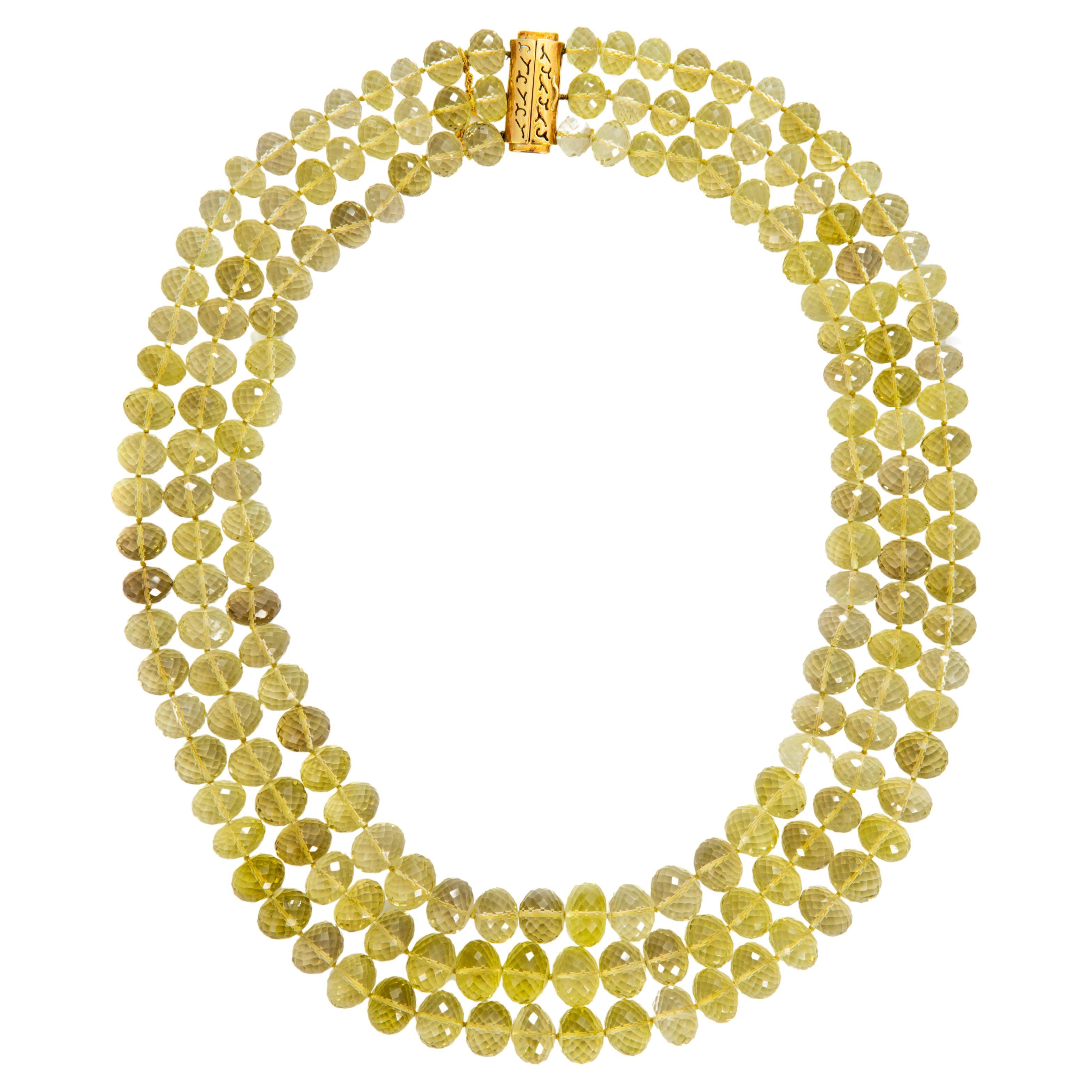 "Costis" Triple-Strand Necklace with Multiple Lemon Quartz Beads tot. 1750 cts   For Sale