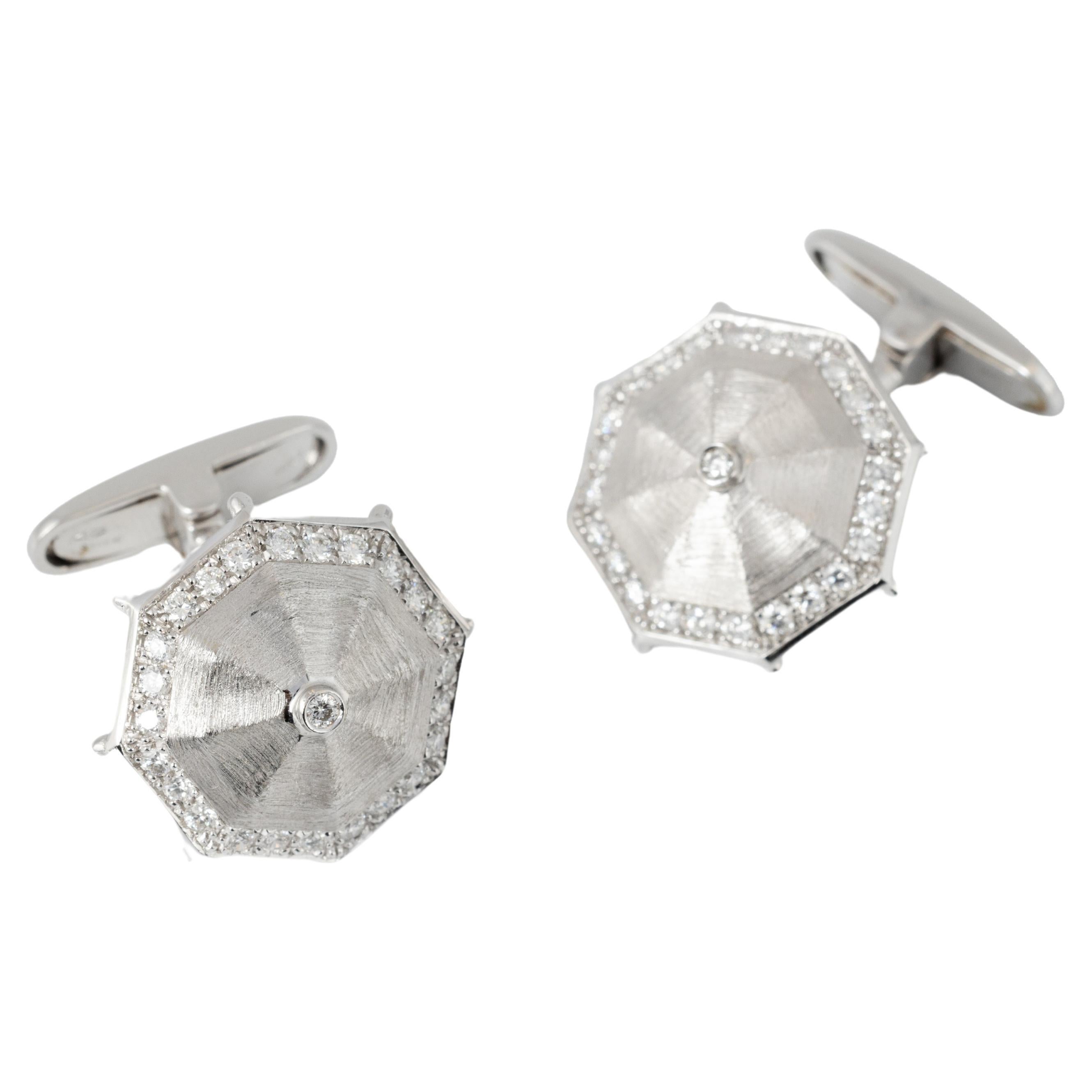 "Costis" Umbrella Collection Cufflinks WG with 0.73 carats Diamonds on the rim For Sale