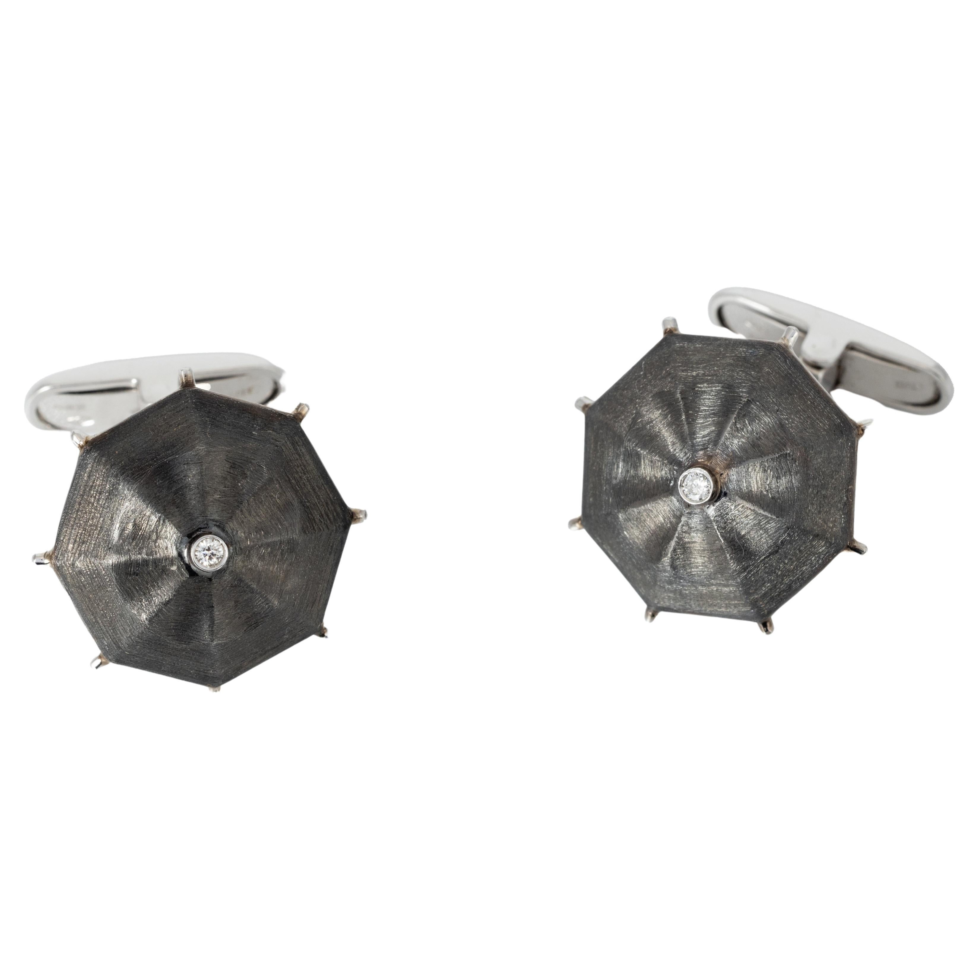 Boutons de manchette "Costis" Umbrella Collection Or blanc/Rhodium-0,03 cts de diamant  en vente
