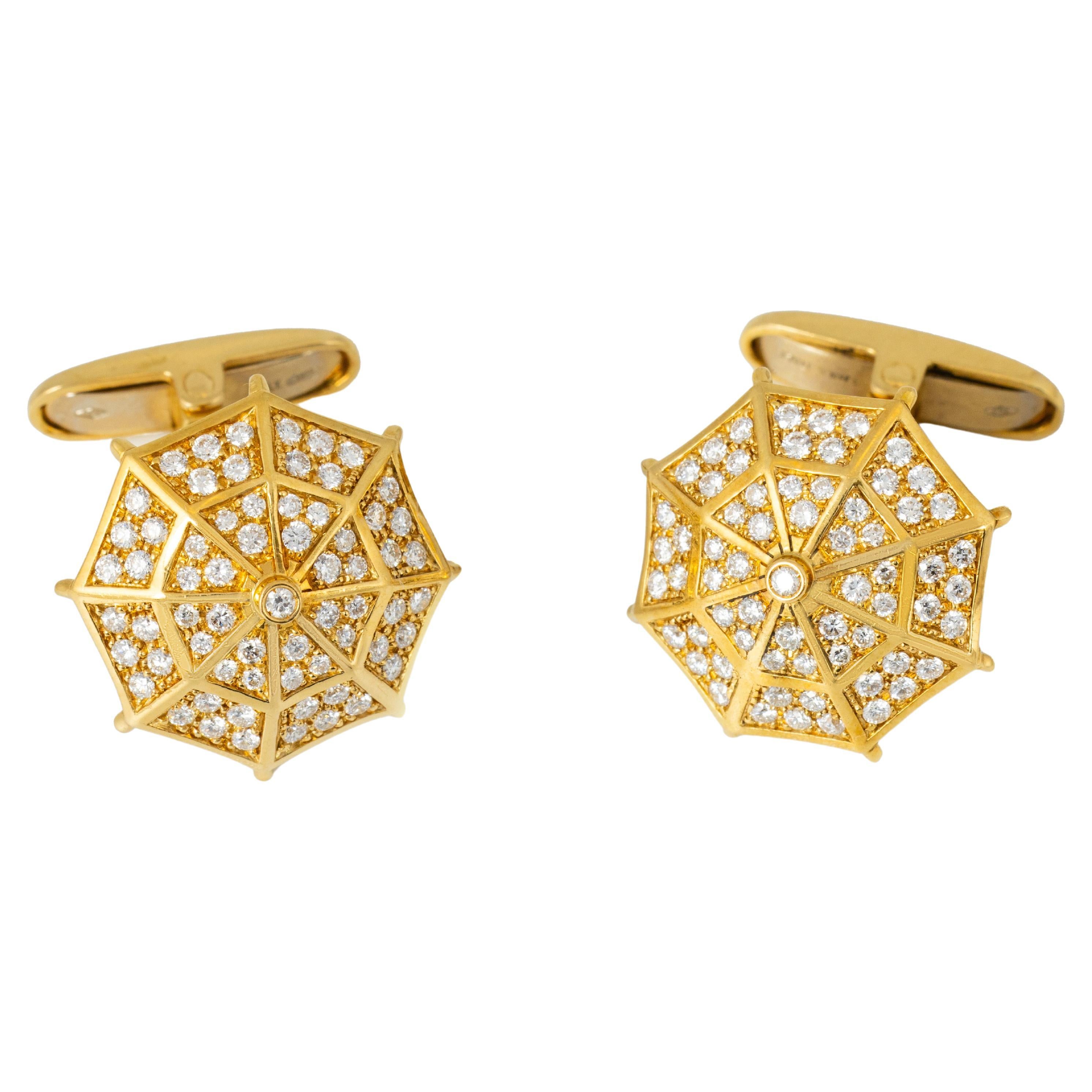 "Costis" Umbrella Collection Cufflinks YG - Pave' with 1.19 carats Diamonds  For Sale