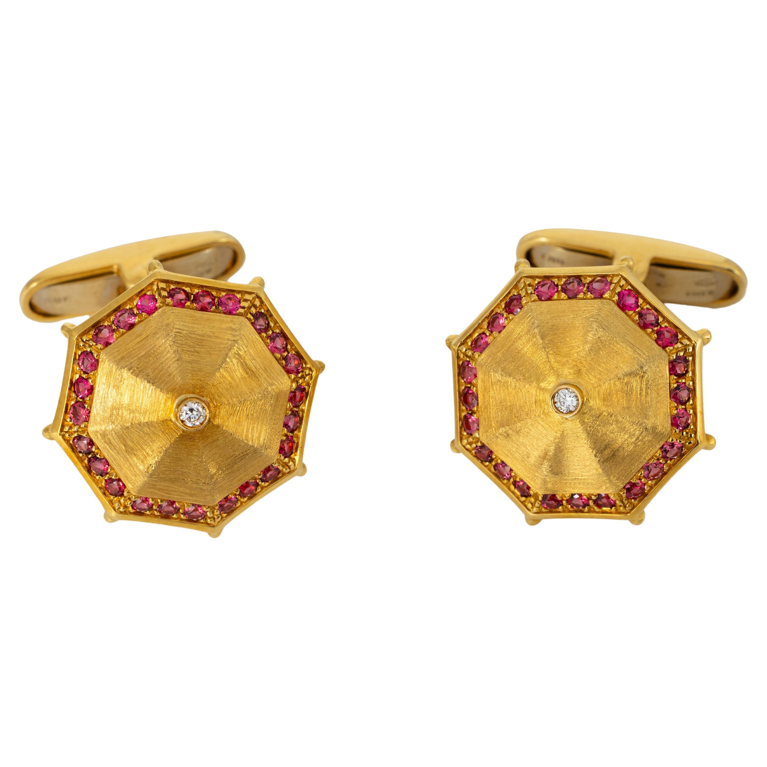 "Costis" Umbrella Collection Cufflinks YG with 0.76 carats Red Spinel on the rim For Sale