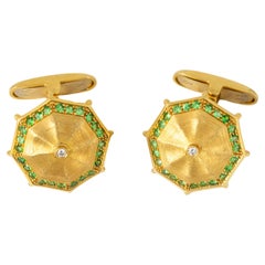 "Costis" Umbrella Collection Cufflinks YG with 0.76 carats Tsavorites on the rim