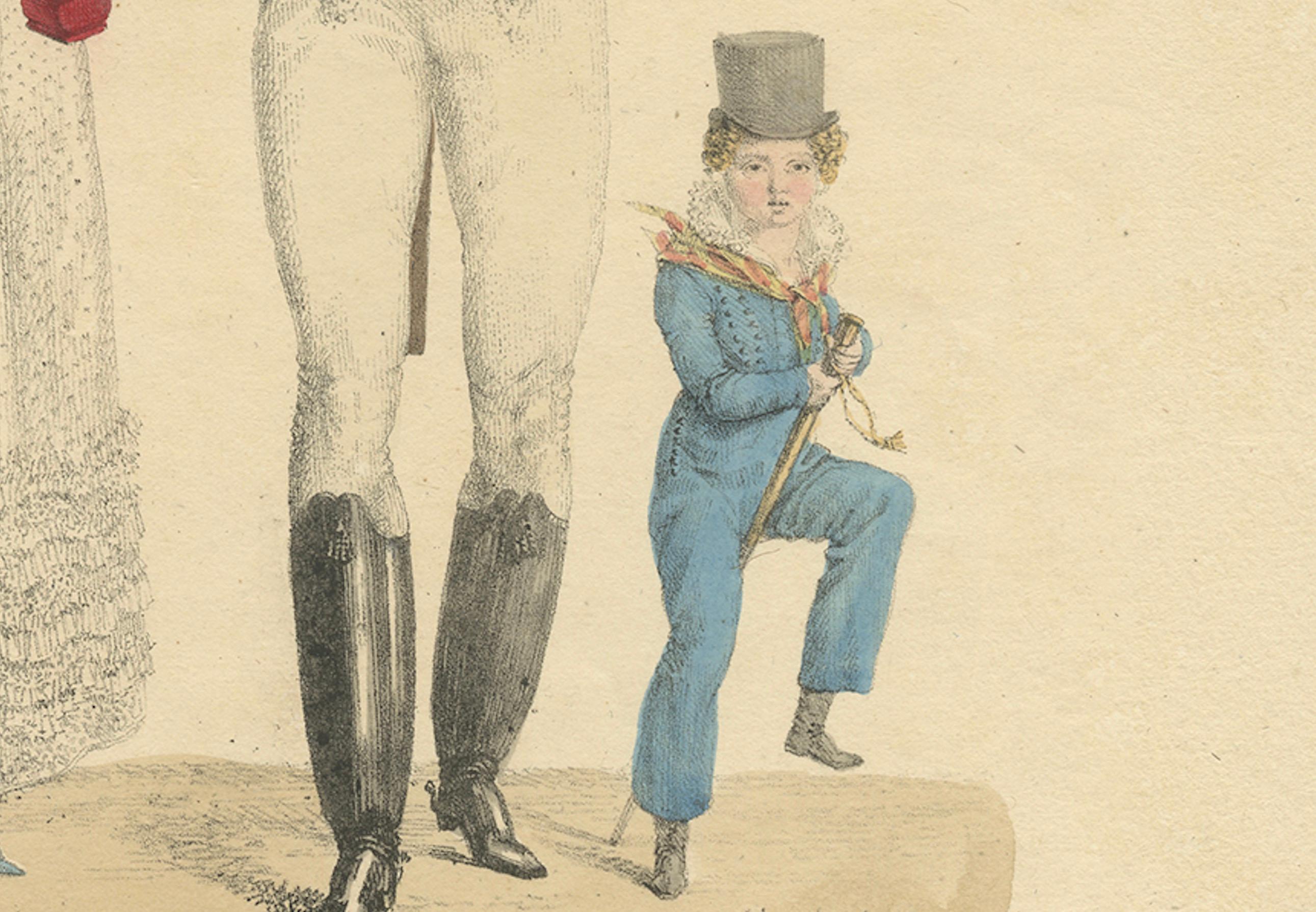 Costume de Printemps – Elegant Early 19th-Century French Fashion Engraving In Good Condition For Sale In Langweer, NL