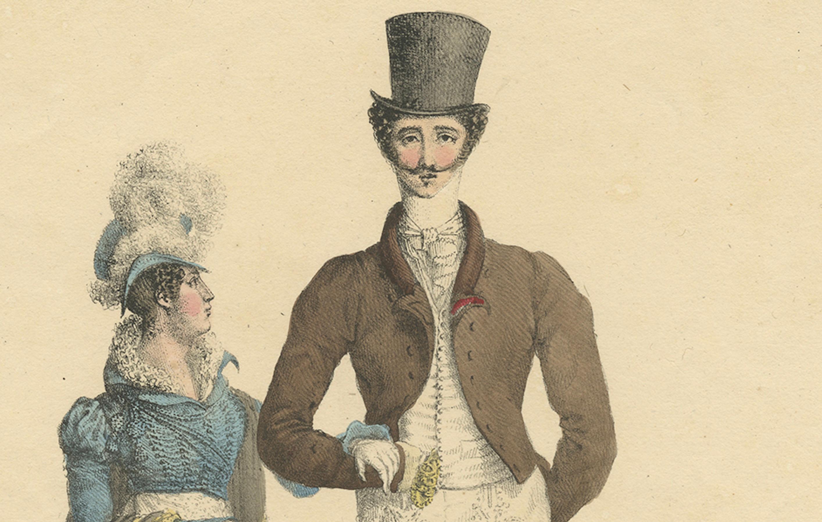 19th Century Costume de Printemps – Elegant Early 19th-Century French Fashion Engraving For Sale