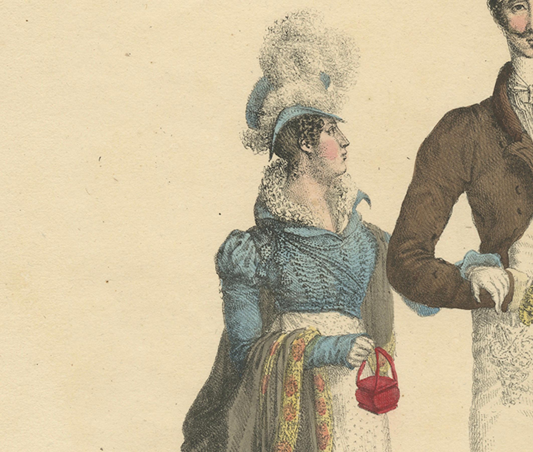 Paper Costume de Printemps – Elegant Early 19th-Century French Fashion Engraving For Sale