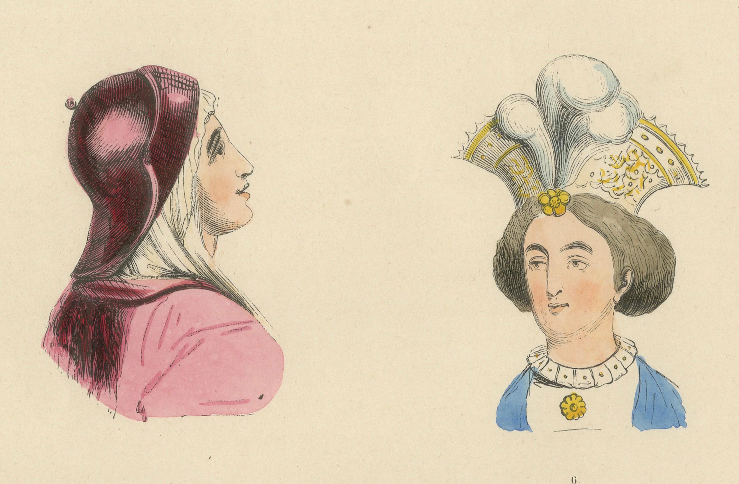 Costume du Moyen Âge: Porträts von eleganten Damen, veröffentlicht im Jahr 1847 im Angebot 2