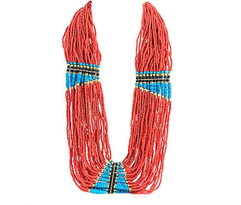 Collier Ethnique Multi-rangs En Corail Rouge - Longueur 38cm - Bijou Ethnique