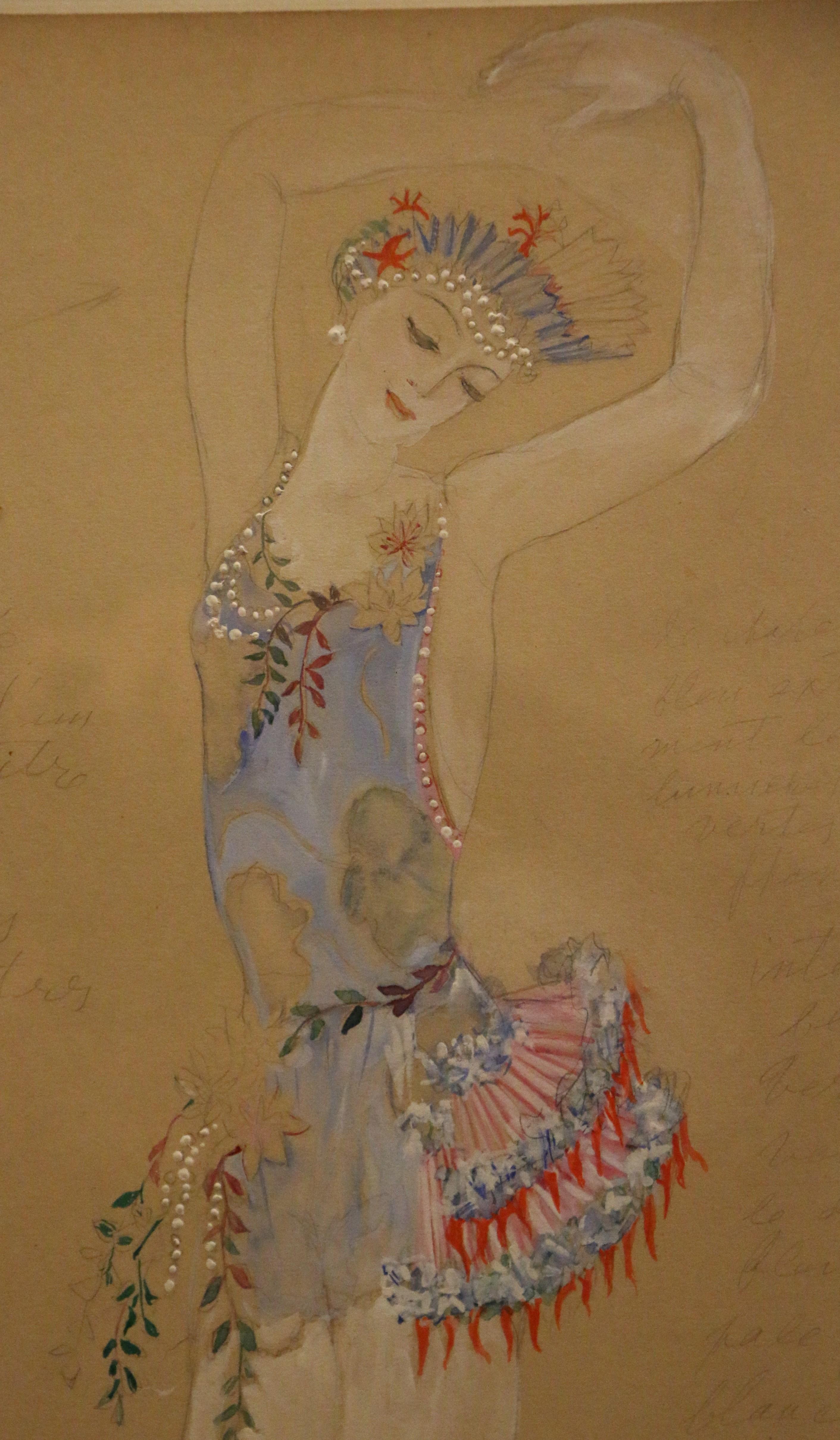 French Costume for a Ballerine Dancer by Natalia Gontcharova, Watercolor and Pencil