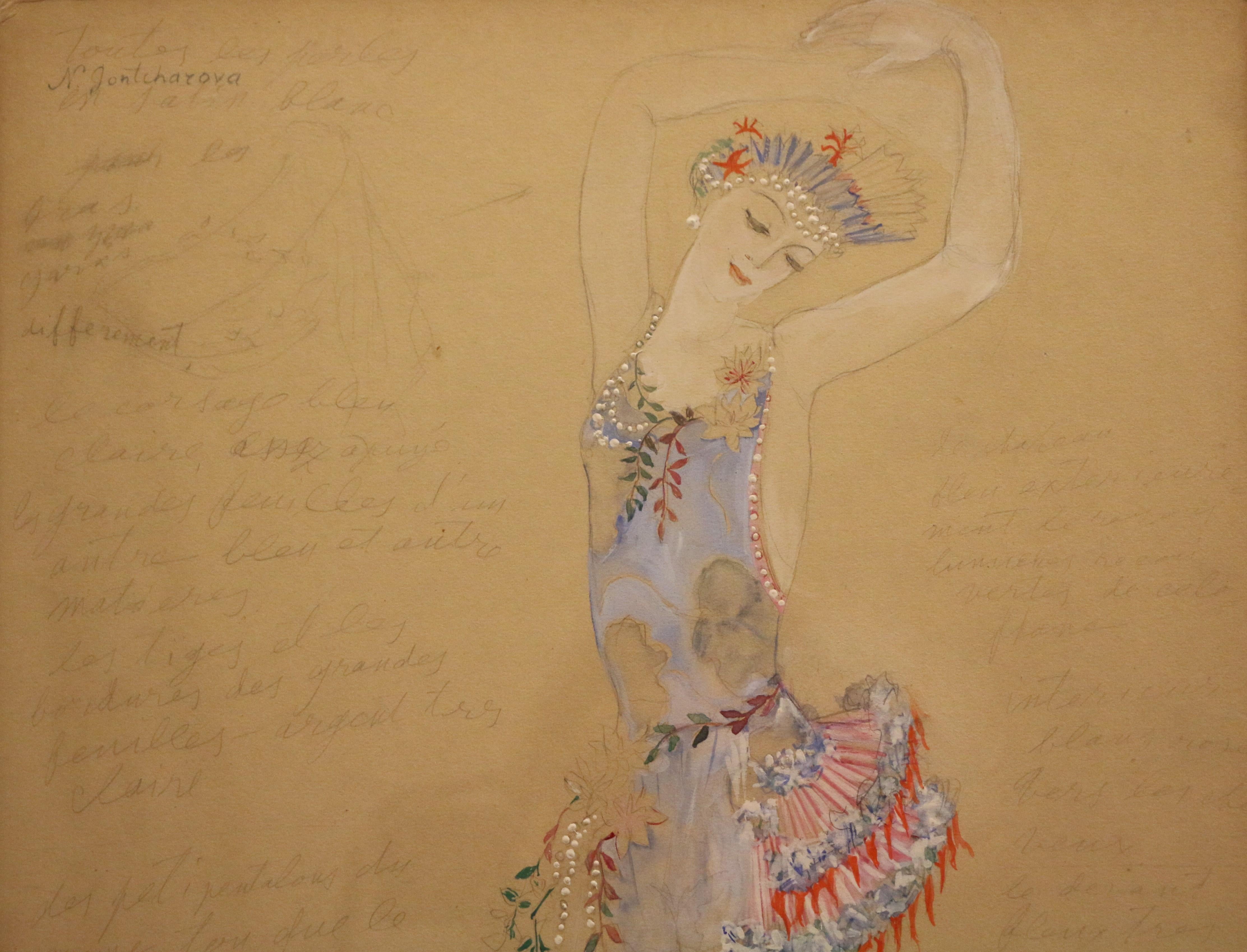 Costume for a Ballerine Dancer by Natalia Gontcharova, Watercolor and Pencil 1