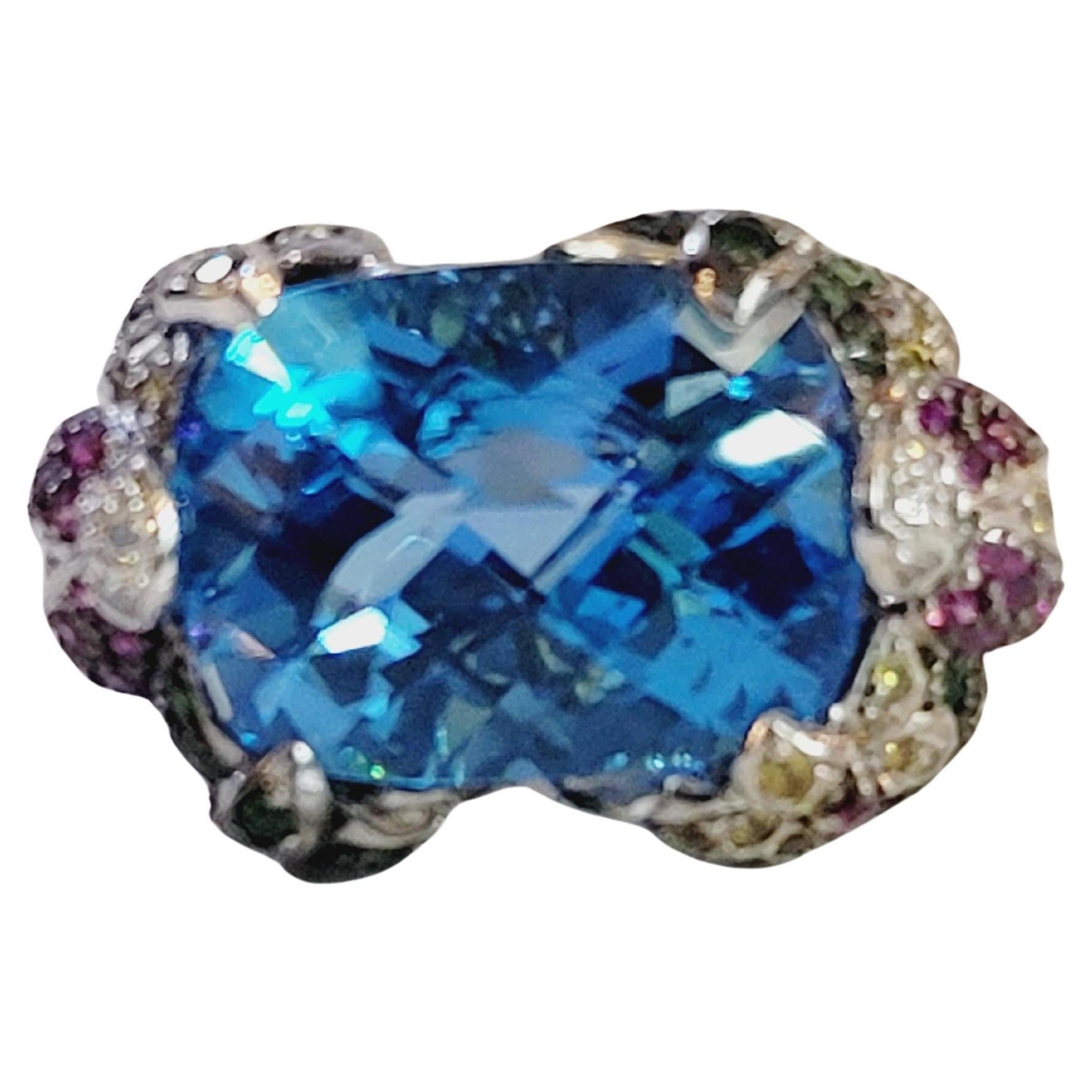 Custom made 14K Blue topaz ring Size 9.12 For Sale