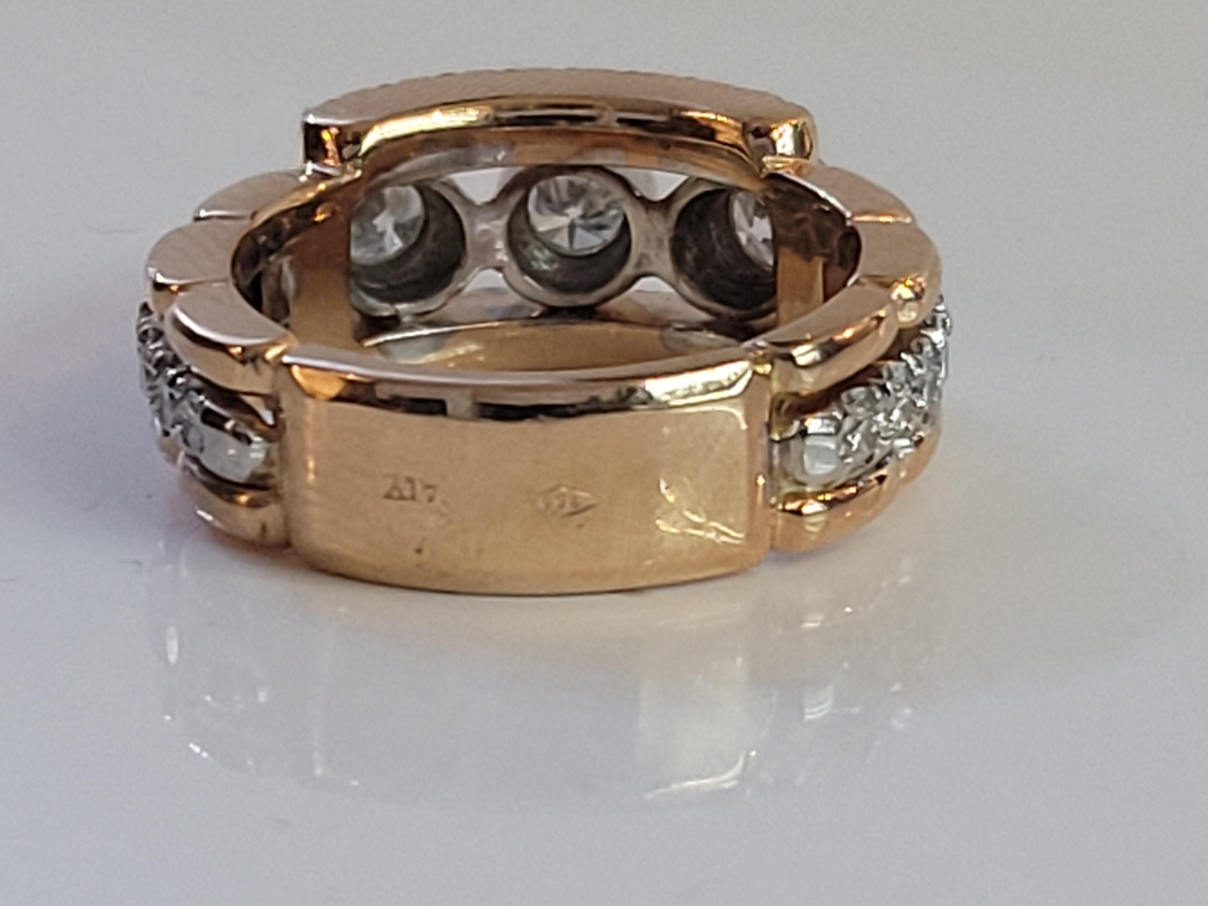 Brilliant Cut Custom made 14kRose gold ring size 9.12 For Sale