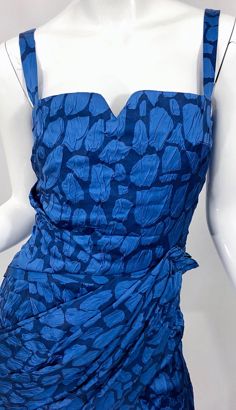 Costume National 2000s Blue Abstract Print Size 38 Silk Asymmetrical ...