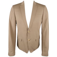 CoSTUME NATIONAL 40 Khaki Cotton / Linen Canvas Notch Lapel Sport Coat