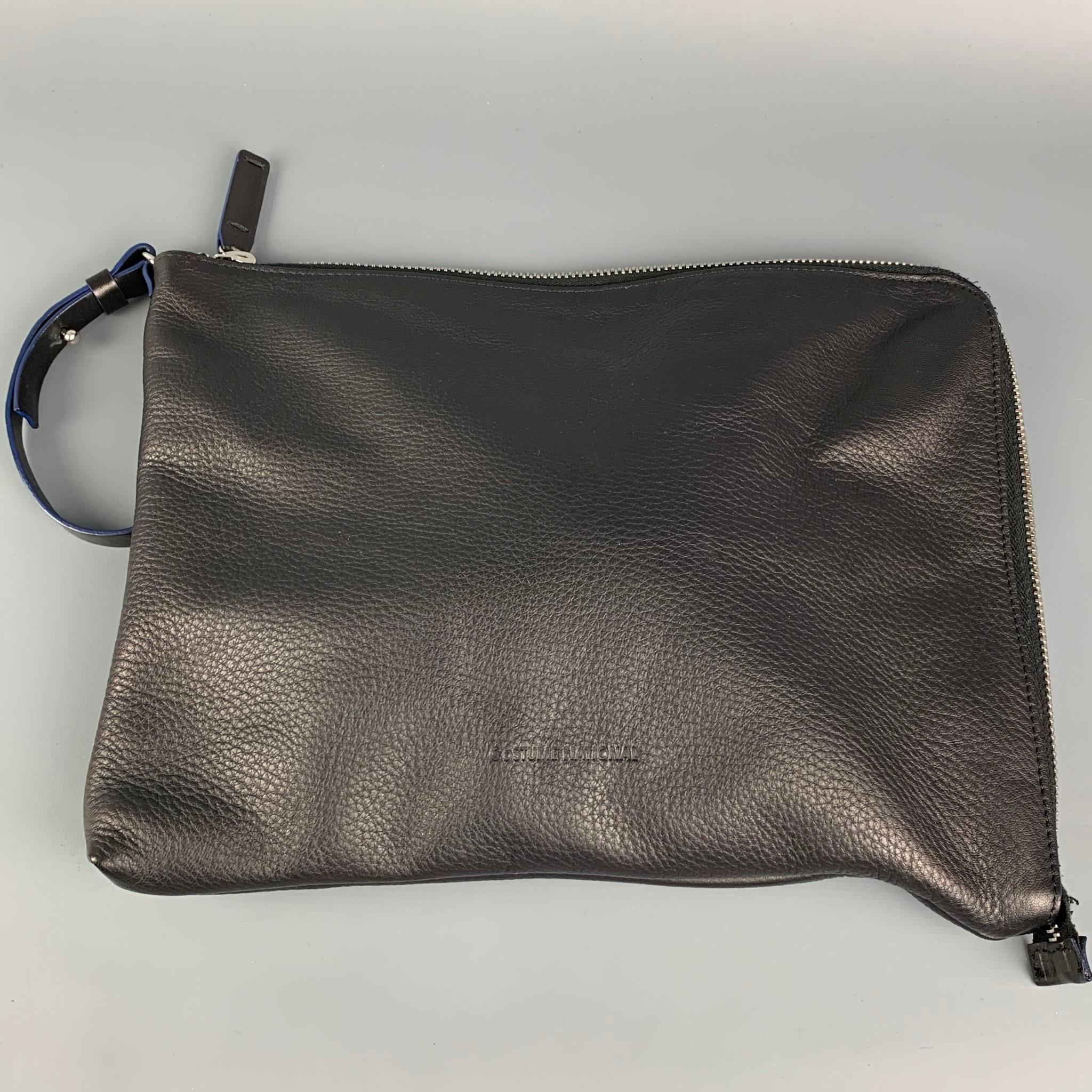 Women's CoSTUME NATIONAL Black Pebble Grain Leather Tote Bag