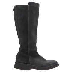 COSTUME NATIONAL black suede leather back zip crepe rubber sole tall boot EU37