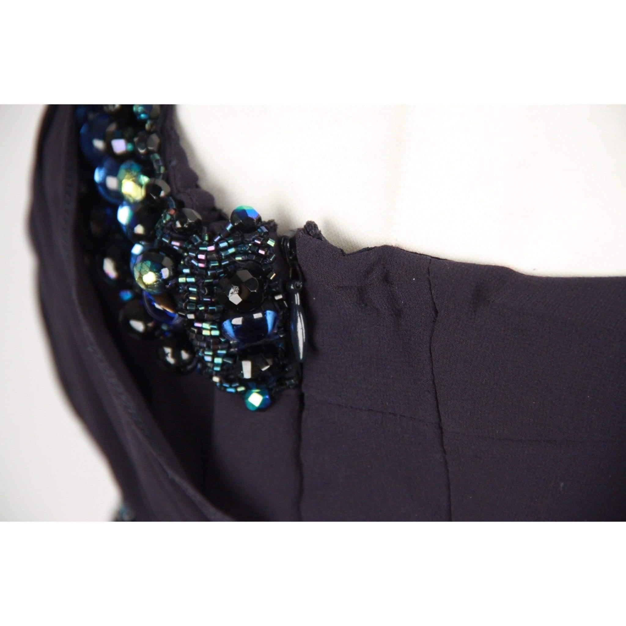 Black COSTUME NATIONAL Blue Beaded Straps EMBELLISHED SILK DRESS Size 40