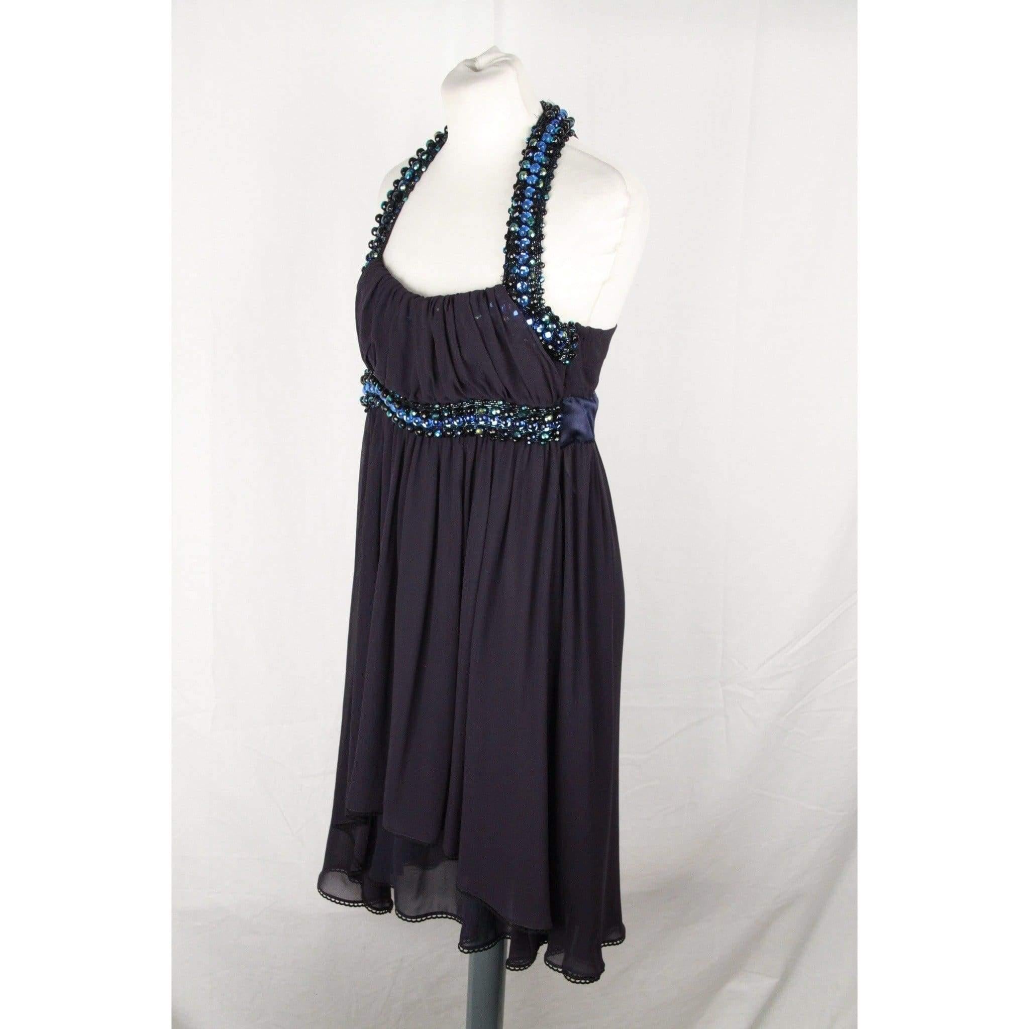 COSTUME NATIONAL Blue Beaded Straps EMBELLISHED SILK DRESS Size 40 4