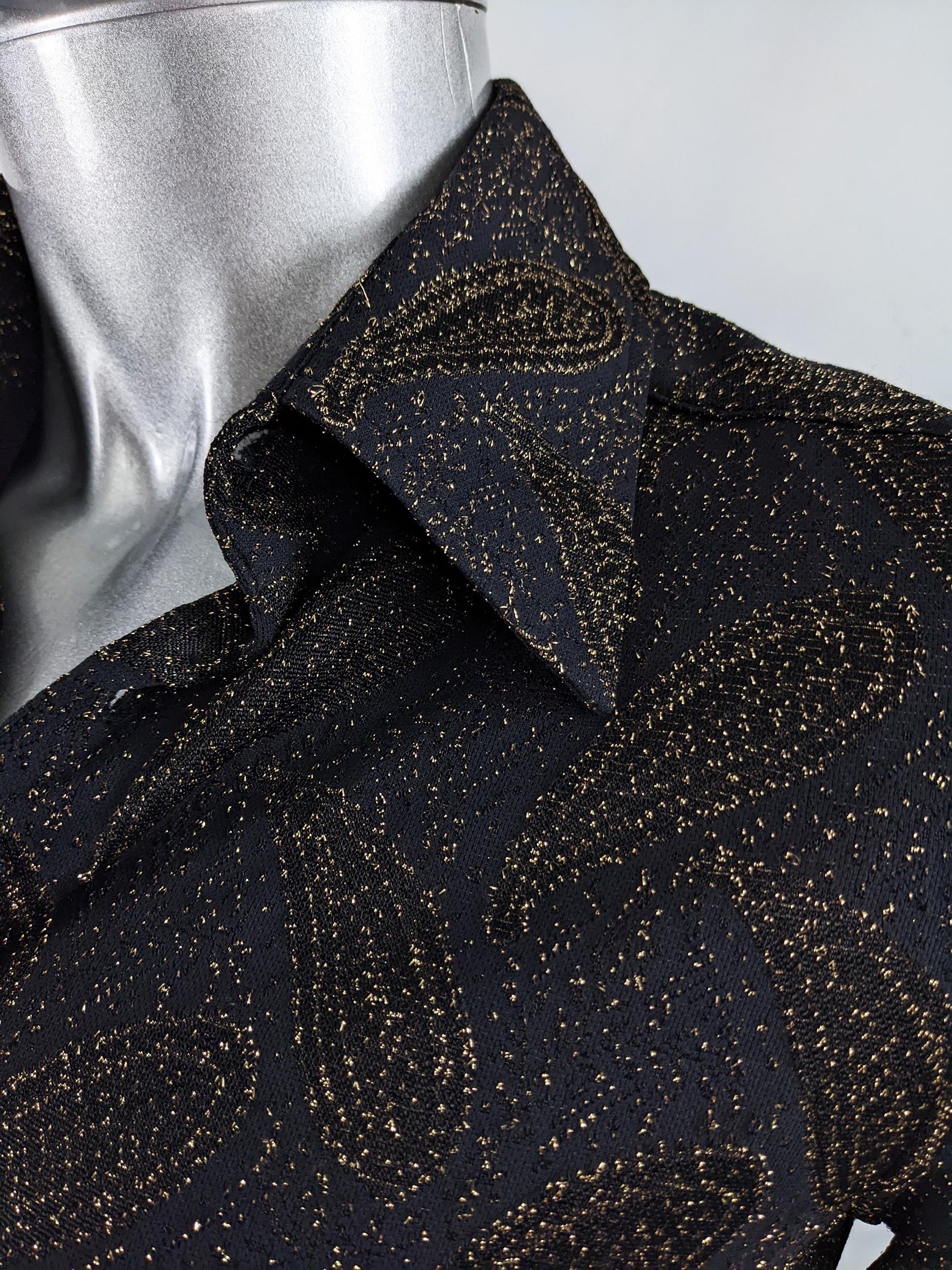 Costume National Mens Vintage Black & Gold Slim Fit Paisley Brocade Shirt In Good Condition For Sale In Doncaster, South Yorkshire