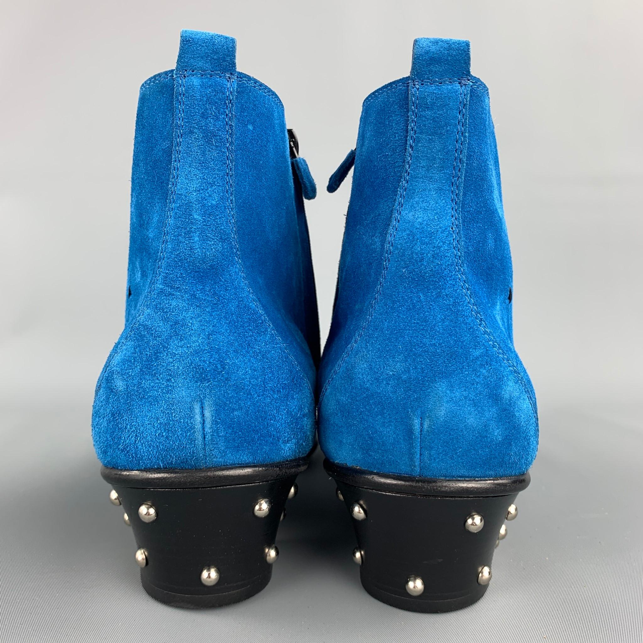 CoSTUME NATIONAL Size 10 Royal Blue Studded Side Zipper Boots In New Condition In San Francisco, CA