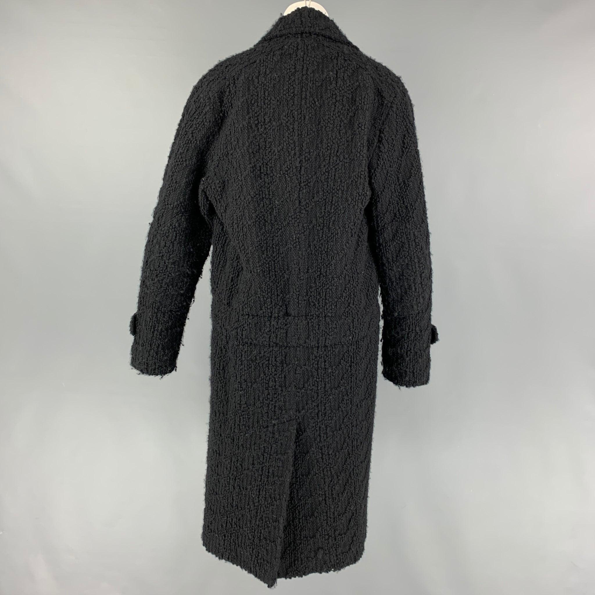 Costume National Taille 2 Manteau noir à revers échancré en laine et polyamide texturé Bon état - En vente à San Francisco, CA