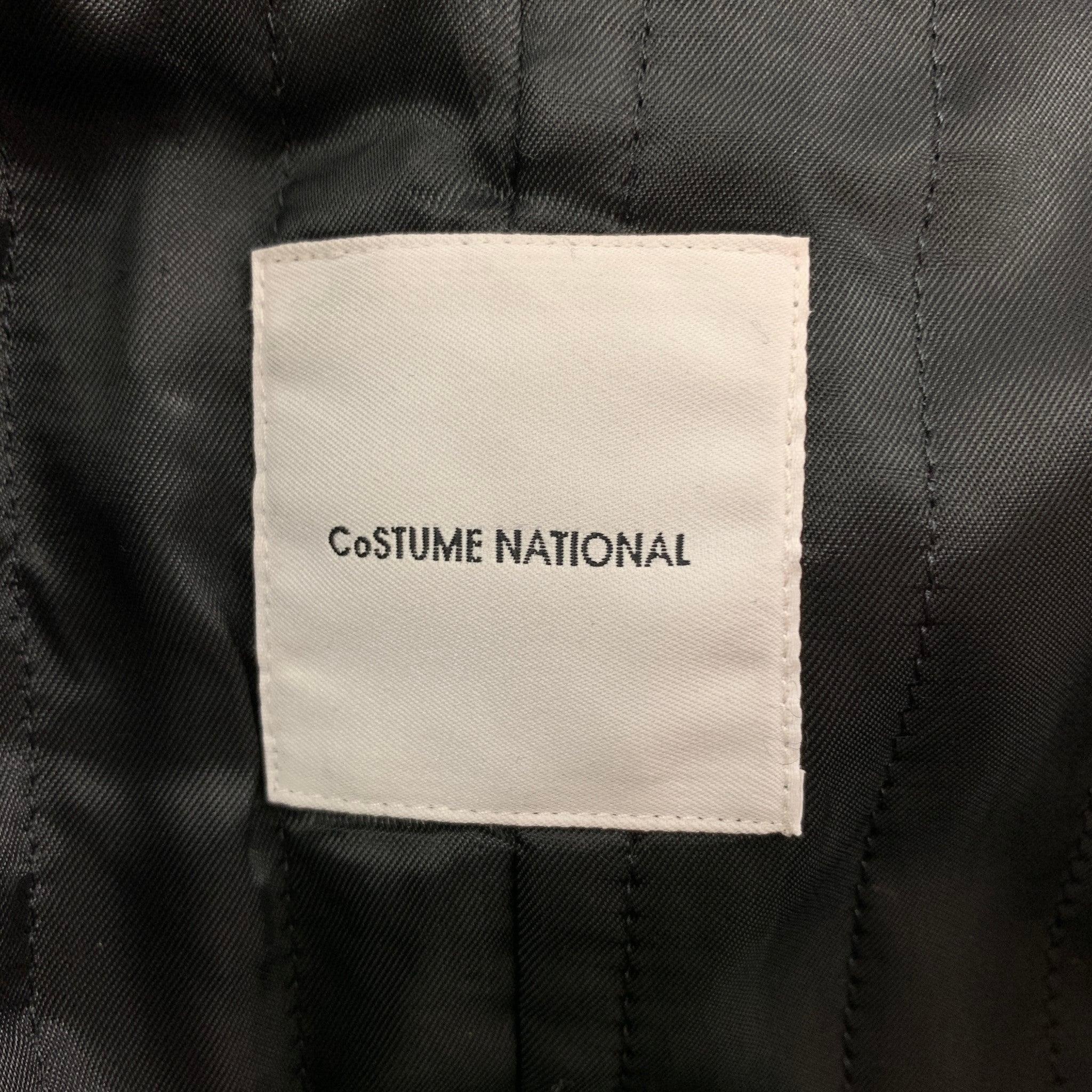 Costume National Taille 2 Manteau noir à revers échancré en laine et polyamide texturé en vente 3