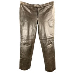 CoSTUME NATIONAL Taille 34 Taupe Pantalon style motard en cuir vieilli