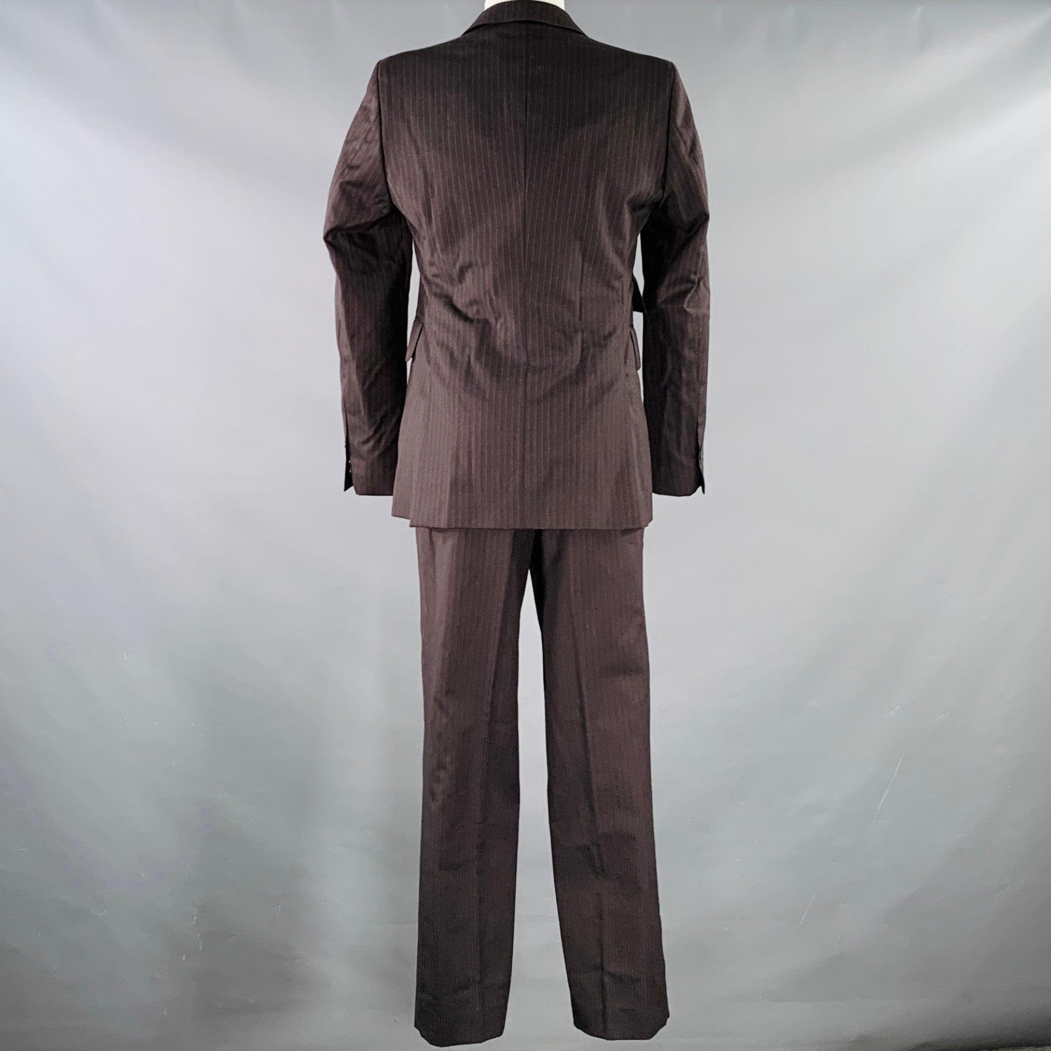 CoSTUME NATIONAL Größe 38 Braun Grauer Nadelstreifen-Anzug aus Wolle mit einem Knopfleiste Herren im Angebot