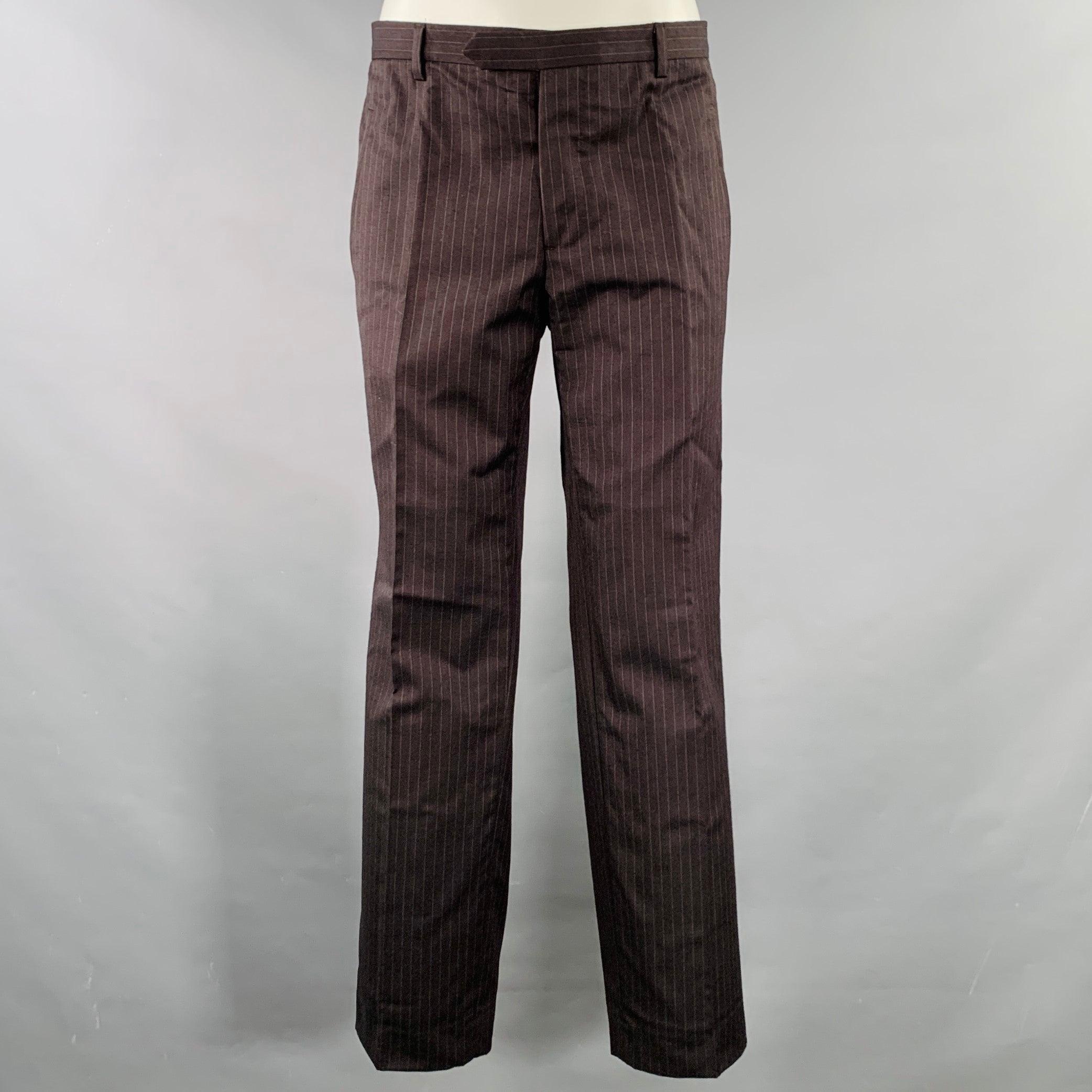 CoSTUME NATIONAL Größe 38 Braun Grauer Nadelstreifen-Anzug aus Wolle mit einem Knopfleiste im Angebot 1