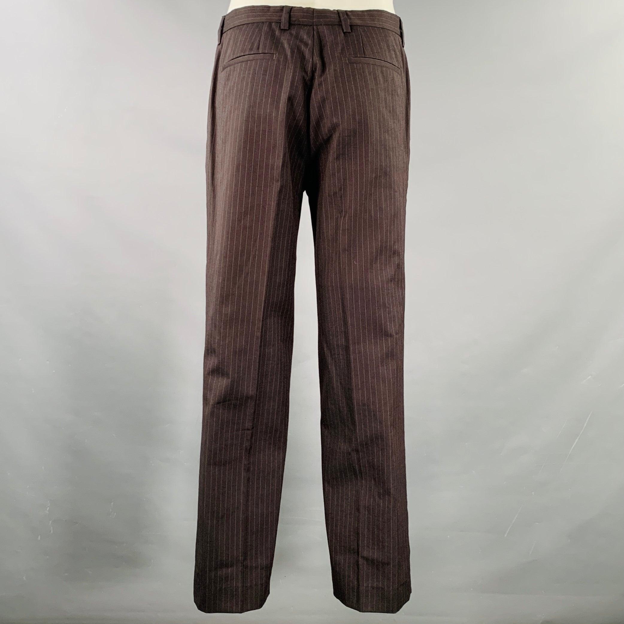 CoSTUME NATIONAL Größe 38 Braun Grauer Nadelstreifen-Anzug aus Wolle mit einem Knopfleiste im Angebot 2
