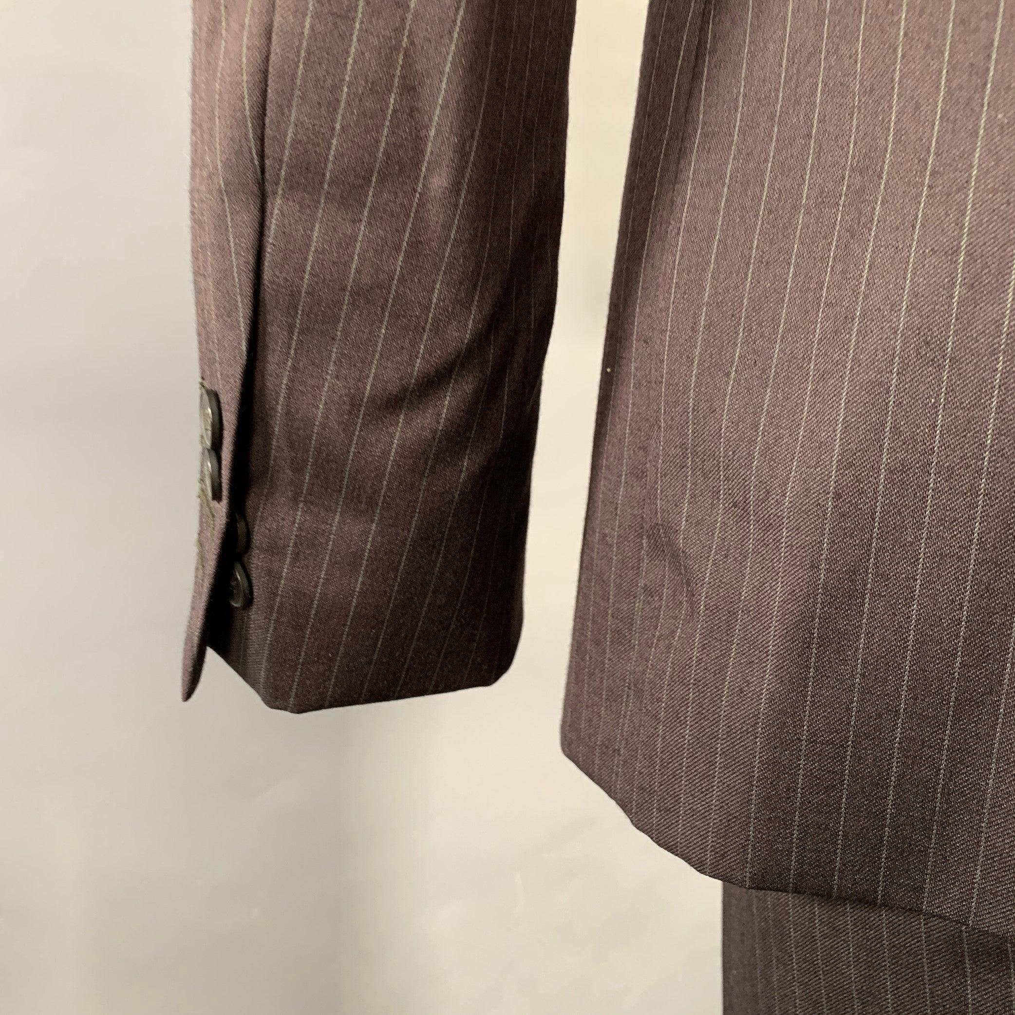 CoSTUME NATIONAL Größe 38 Braun Grauer Nadelstreifen-Anzug aus Wolle mit einem Knopfleiste im Angebot 3