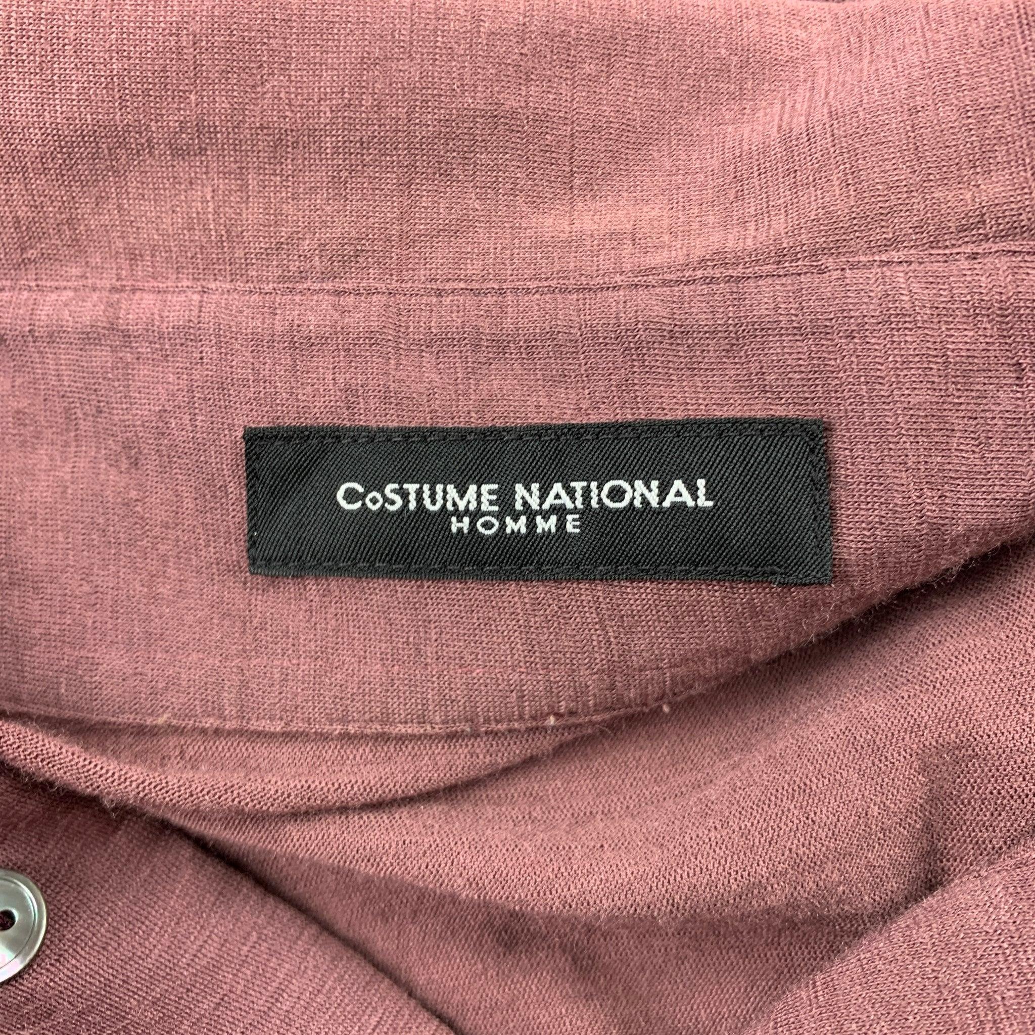 Men's CoSTUME NATIONAL Size M Mauve Wool Buttoned Long Sleeve Polo For Sale