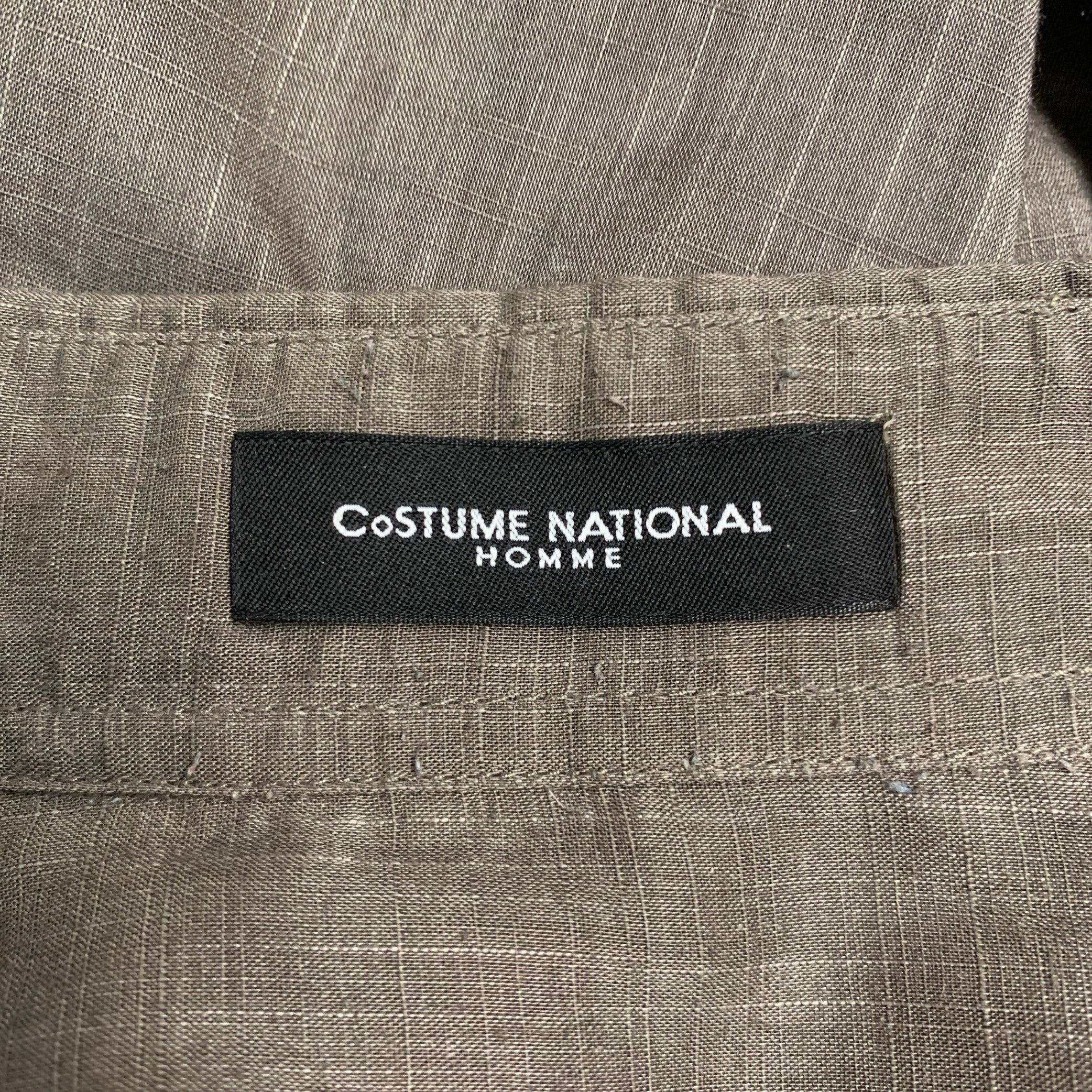 CoSTUME NATIONAL Size M Taupe Cotton Blend Tuxedo Long Sleeve Shirt For Sale 2