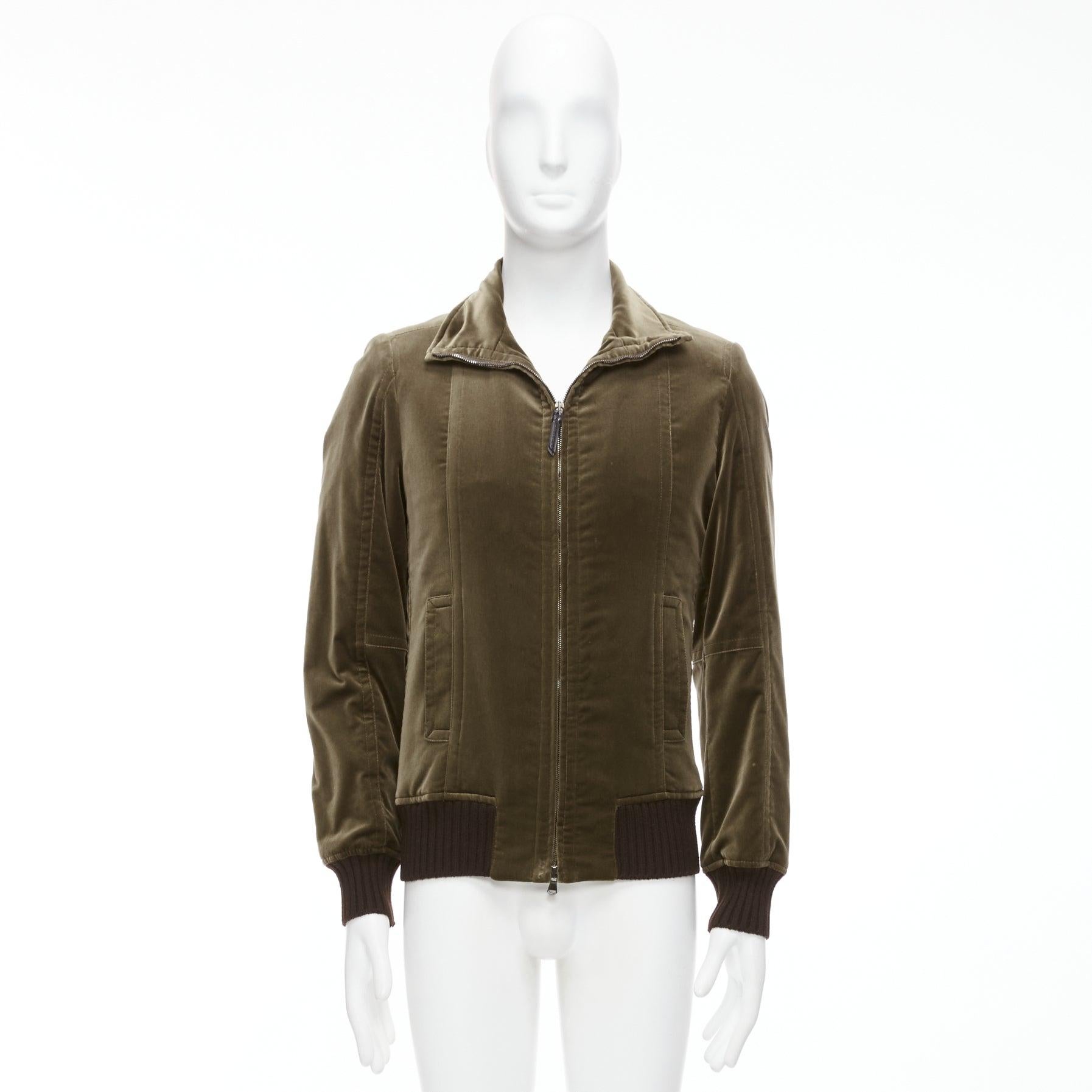 COSTUME NATIONAL smoked khaki cotton blend velvet panelled zip bomber IT50 L For Sale 5