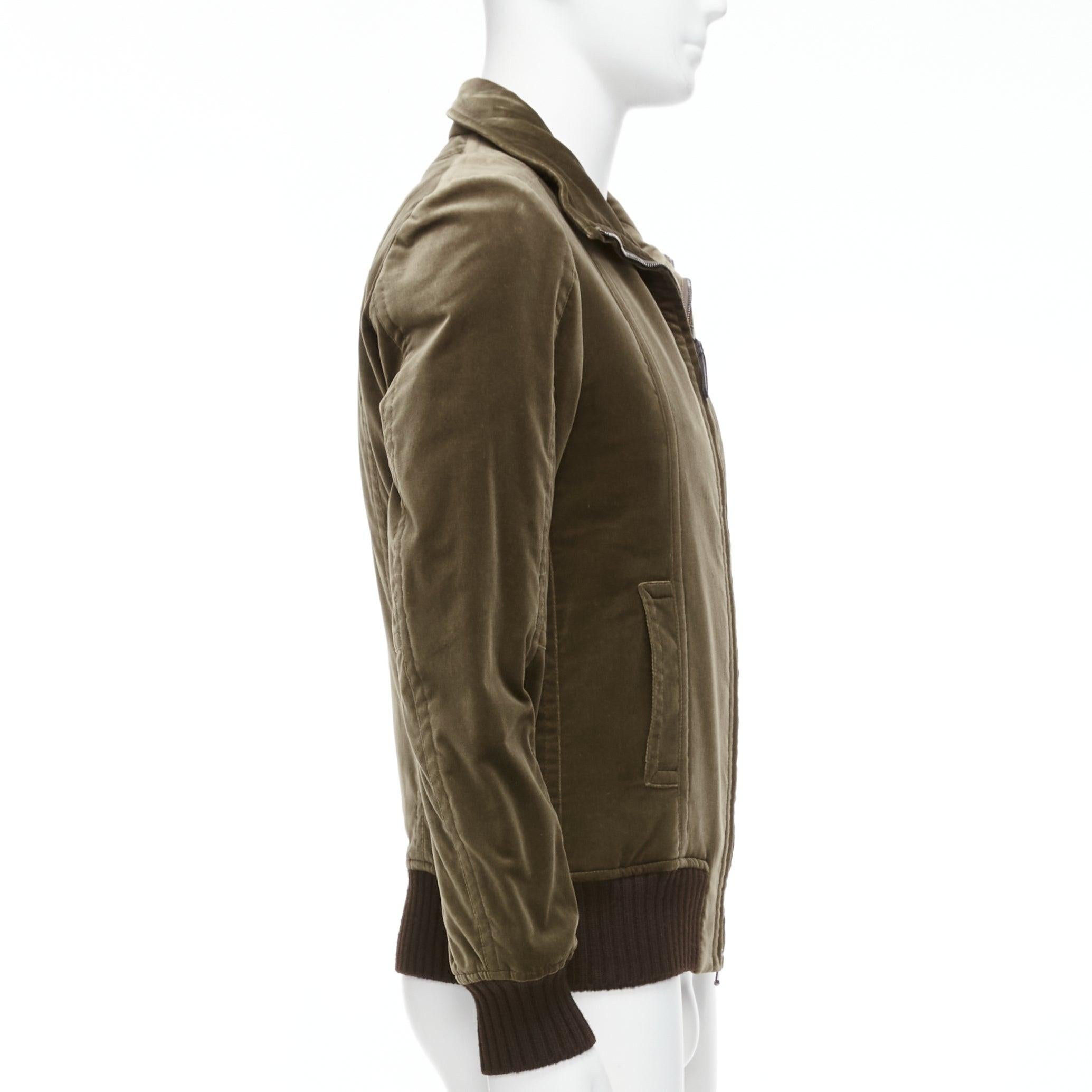 COSTUME NATIONAL smoked khaki cotton blend velvet panelled zip bomber IT50 L For Sale 1