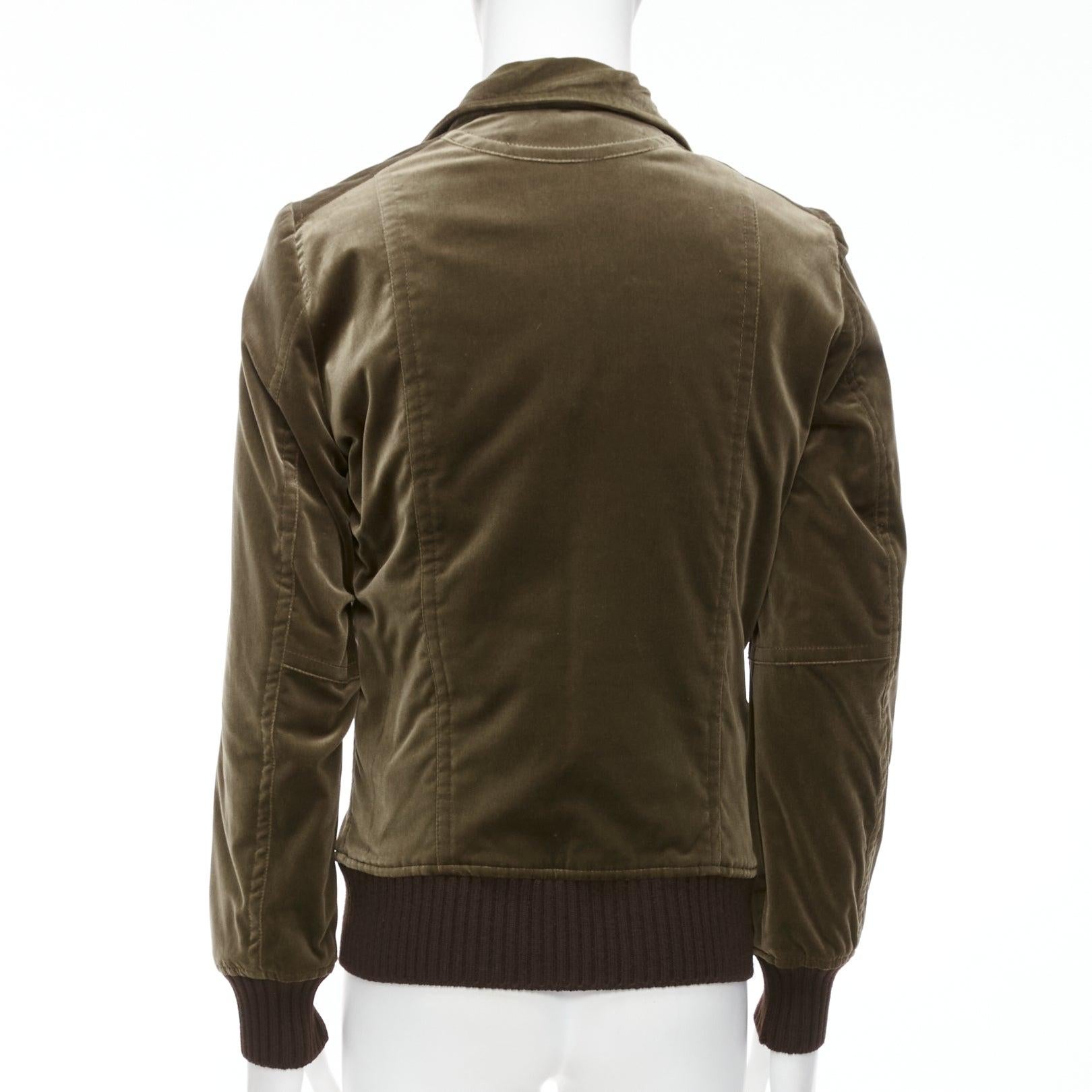 COSTUME NATIONAL smoked khaki cotton blend velvet panelled zip bomber IT50 L For Sale 1