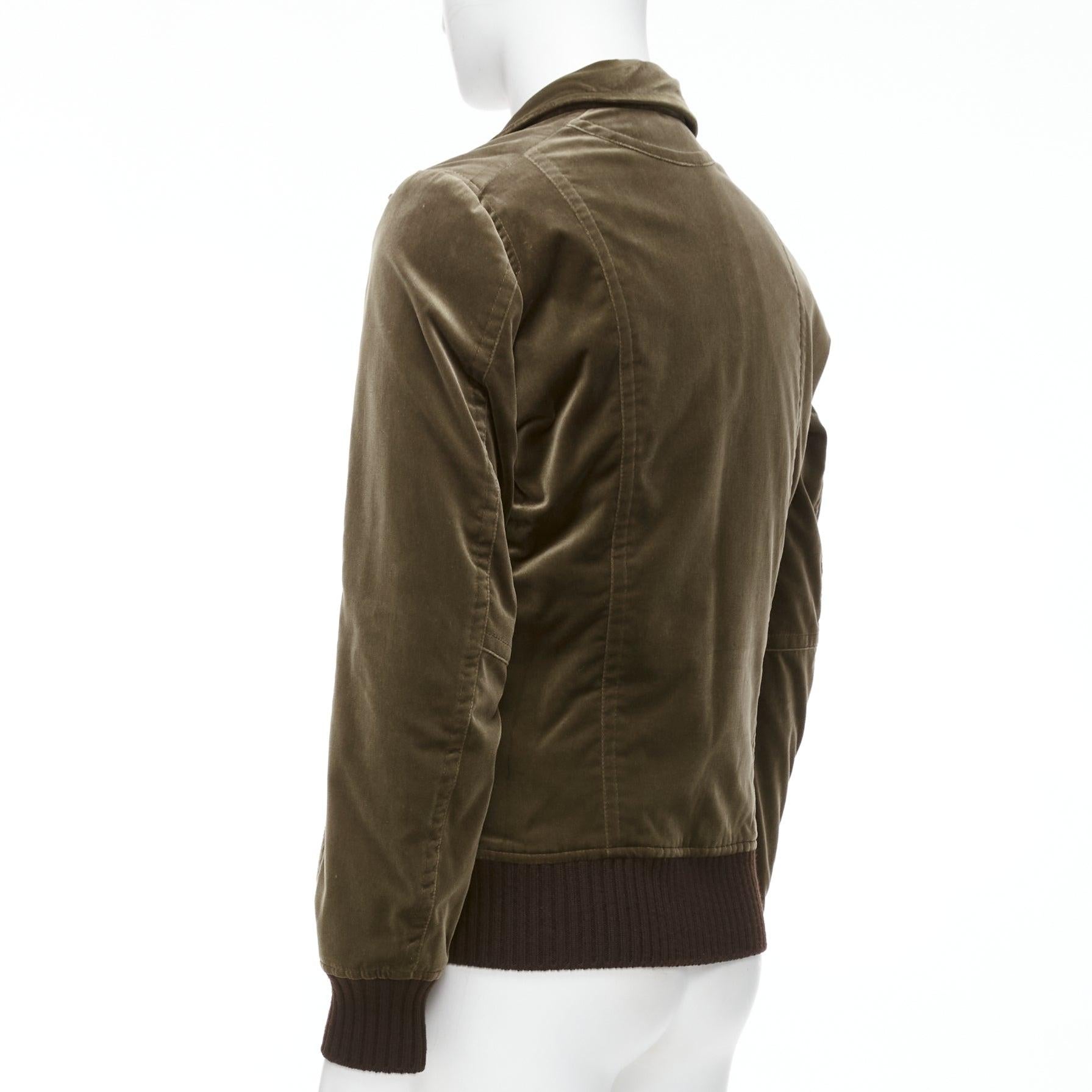 COSTUME NATIONAL smoked khaki cotton blend velvet panelled zip bomber IT50 L For Sale 2