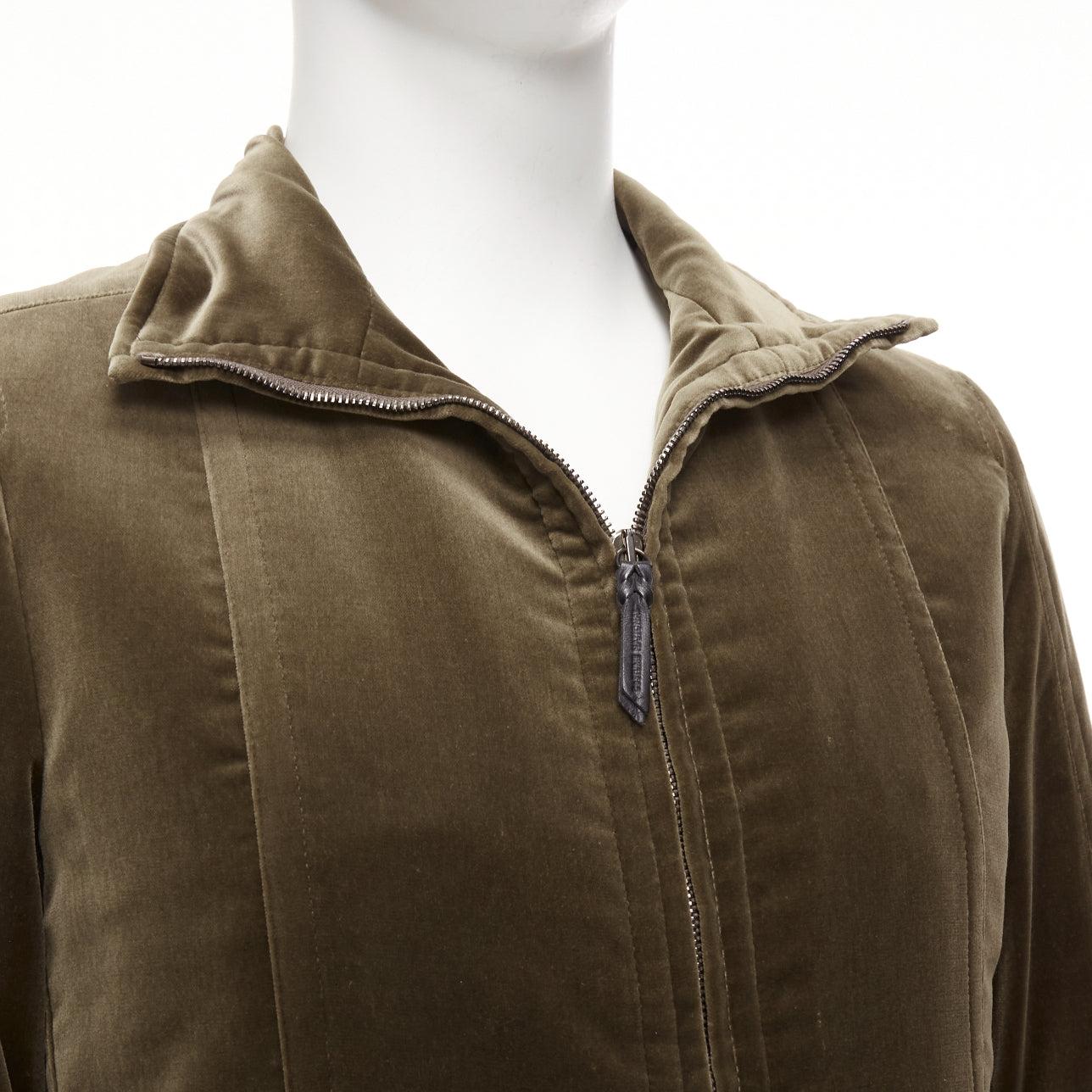 COSTUME NATIONAL smoked khaki cotton blend velvet panelled zip bomber IT50 L For Sale 4