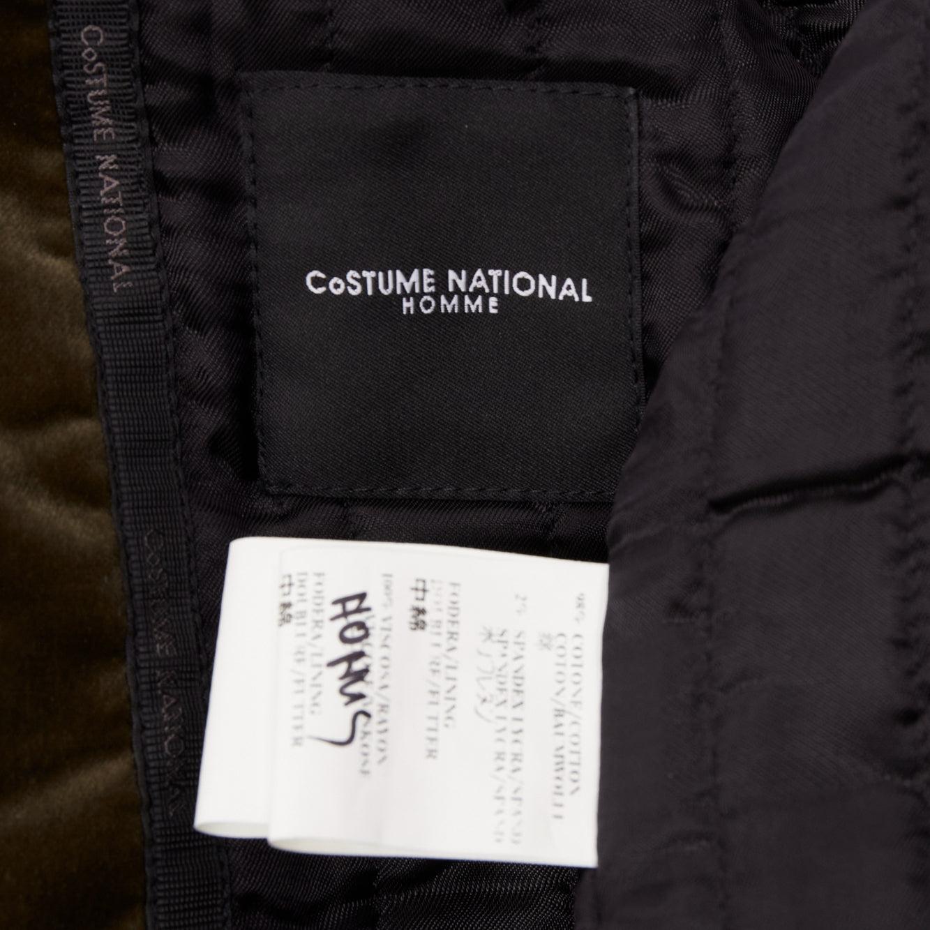 COSTUME NATIONAL smoked khaki cotton blend velvet panelled zip bomber IT50 L For Sale 4