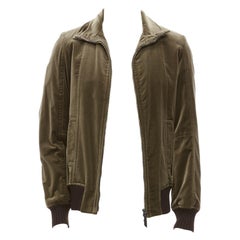 COSTUME NATIONAL smoked khaki cotton blend velvet panelled zip bomber IT50 L