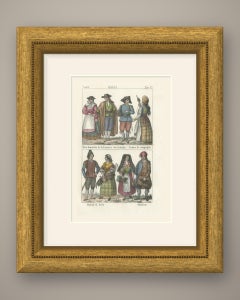 Costume of Salamanca, Leon, Avila and Catalonia, Hand Colored Lithograph, 1842
