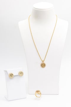 Costume Panda Bear Faux Gold Coin and Crystal Pendant Necklace Earrings and Ring