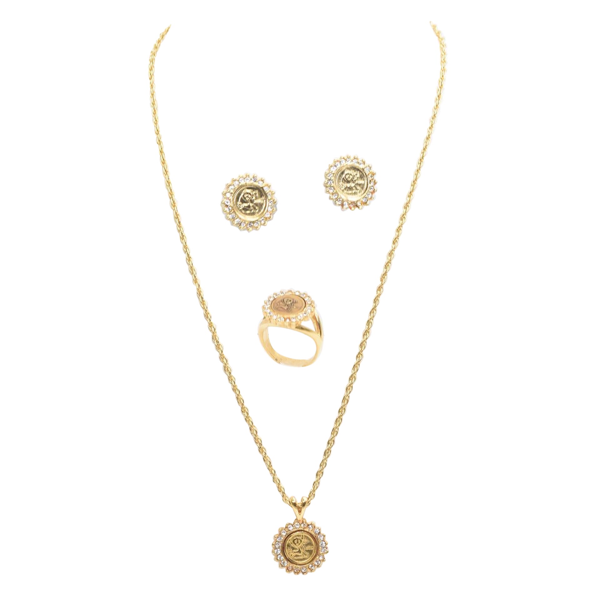 Disfraz Oso Panda Faux Oro Moneda y Cristal Colgante Collar Pendientes y Anillo en venta