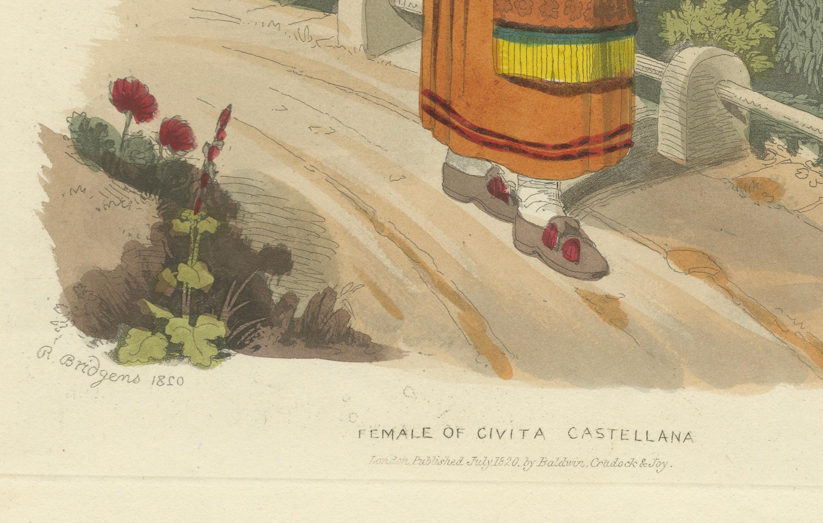 Kostümdruck: Frau von Civita Castellana, 1820 Handkolorierter Kupferstich im Zustand „Gut“ im Angebot in Langweer, NL