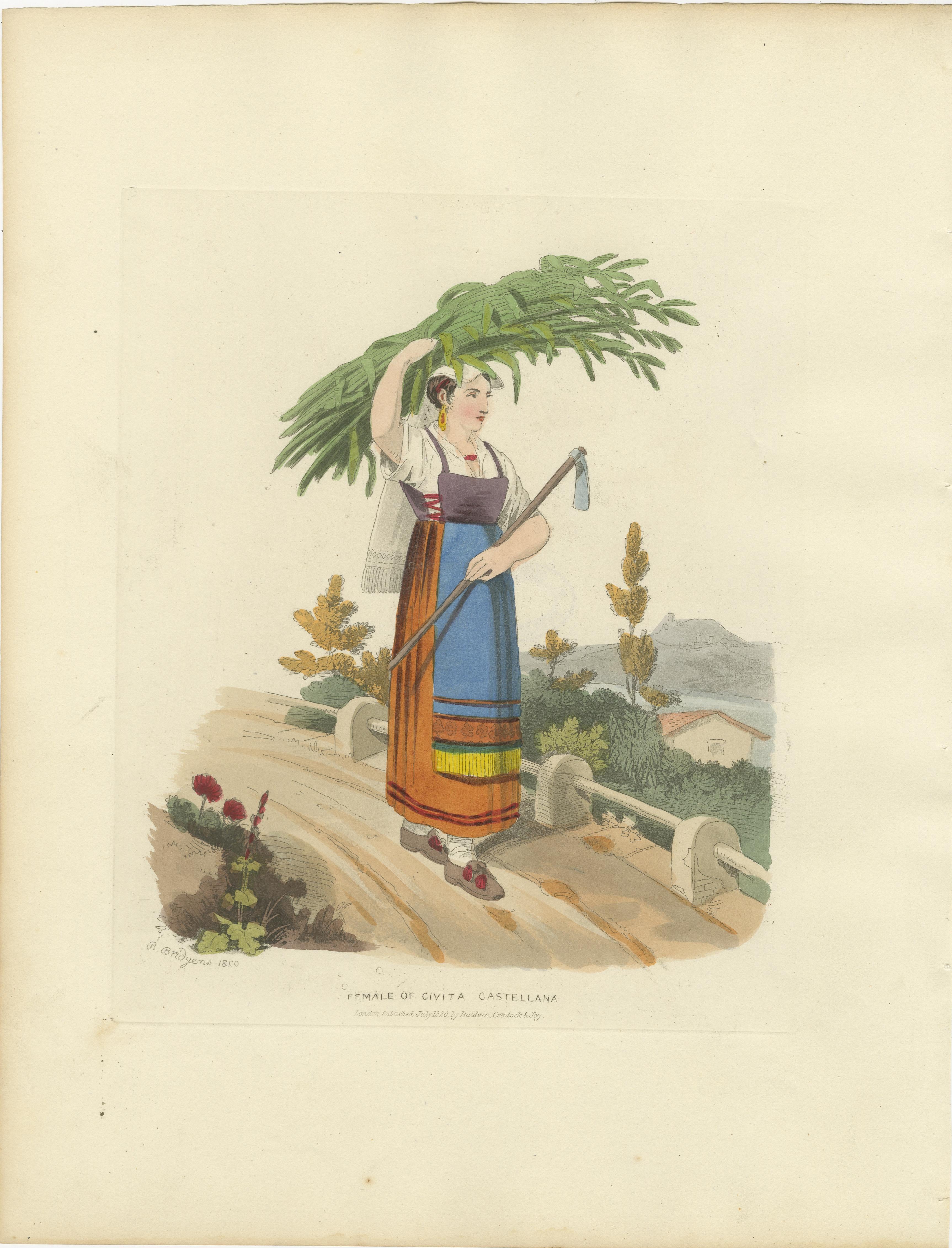 Kostümdruck: Frau von Civita Castellana, 1820 Handkolorierter Kupferstich im Angebot 1